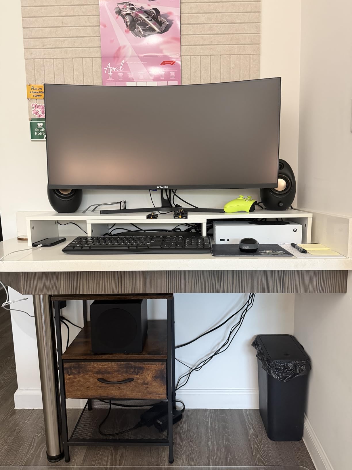 BONTEC Dual Monitor Stand Riser, Adjustable Length & Swivel Angle, White customer photo 2