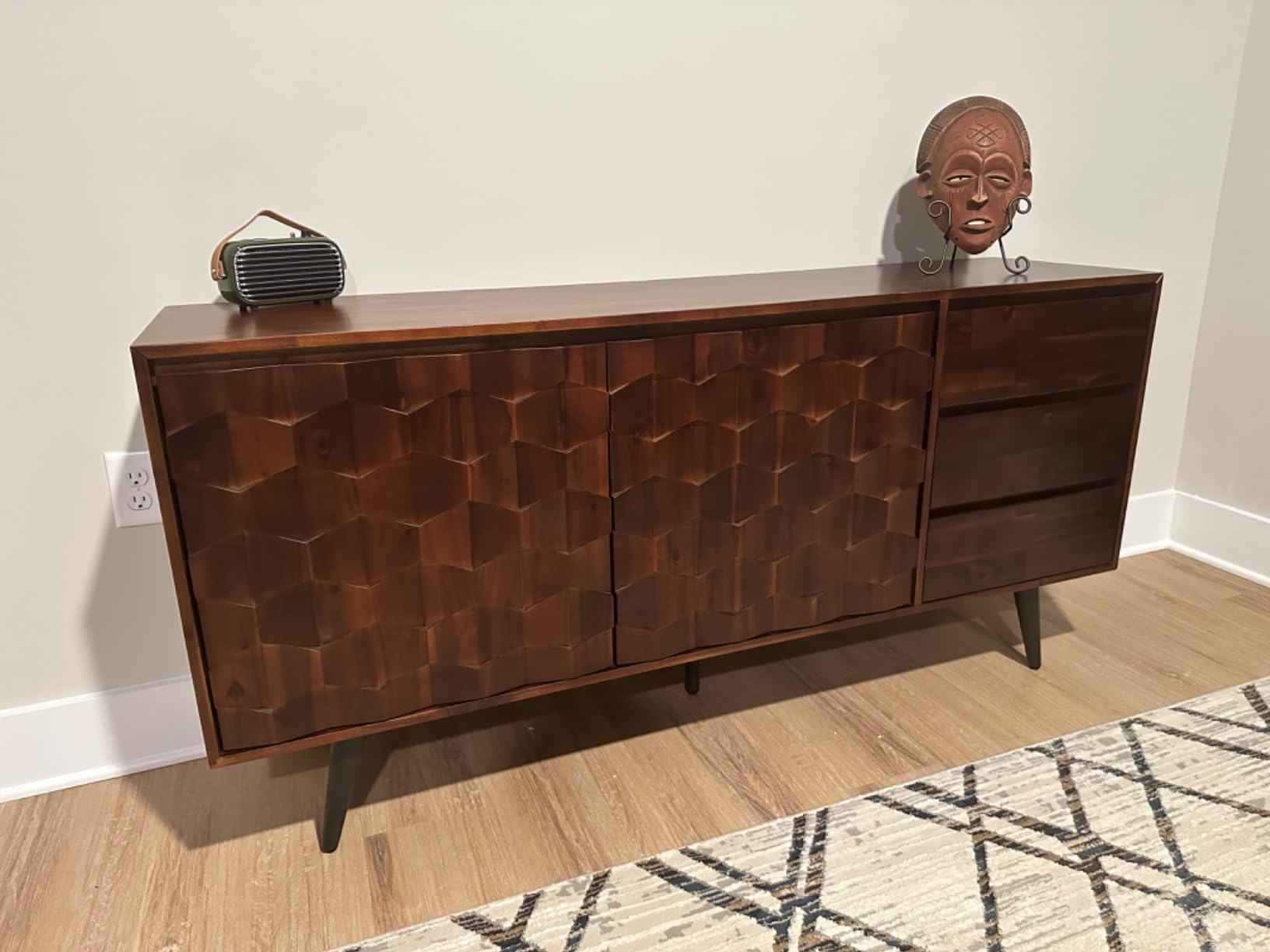Bme Sideboard Georgina Solid Wood 2 Doors & 3 Drawers, 61'' Mid Century Modern Cabinet with Geometric Pattern for Kitchen, Dining, Living Room customer photo 2