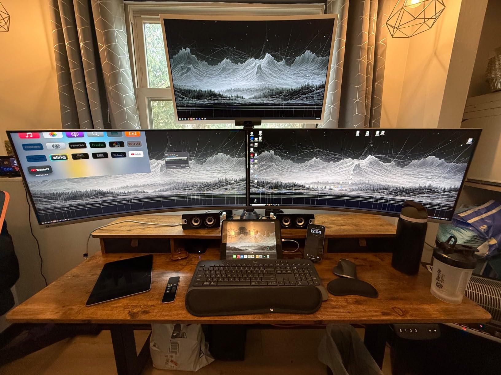 VIVO Triple Pneumatic Monitor Mount for 3 Screens up to 32 inches, Fully Adjustable, Heavy Duty Desk Stand with C-Clamp Grommet, Black, STAND-V300G customer photo 1