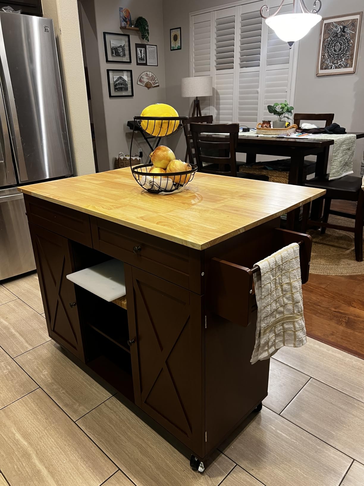HLR Farmhouse Kitchen Island On Wheels, White customer photo 2