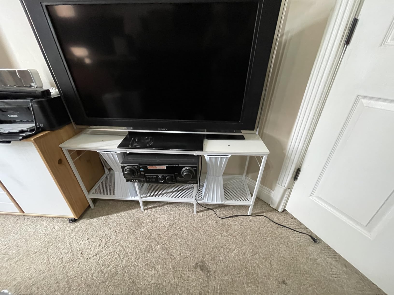 Furologee TV Stand for TVs up to 55 Inch, Entertainment Center with Open Storage Shelves, Media Console Table with Soundbar Shelf for Living Room, Bedroom, Rustic Brown customer photo 1