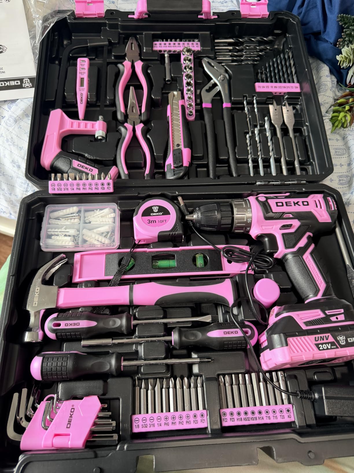 Pink Power Drill Tool Kit Set: 20V Cordless Electric Drill, Driver, Tool Box with Battery customer photo 1