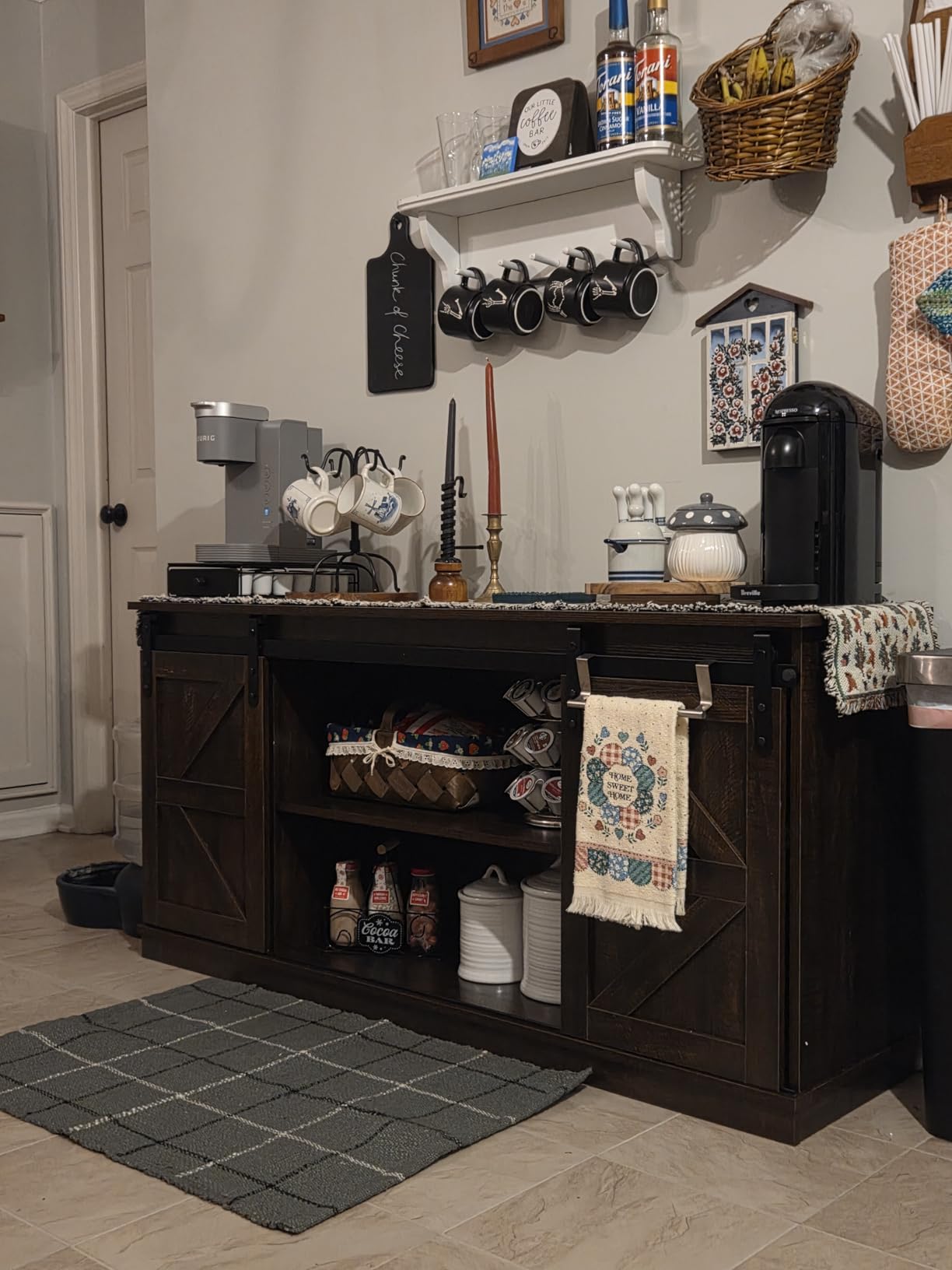 Shahoo Farmhouse Sideboard Buffet Cabinet, Coffee Bar Storage with Sliding Barn Doors, Shelf for Home Dining Room, White customer photo 2