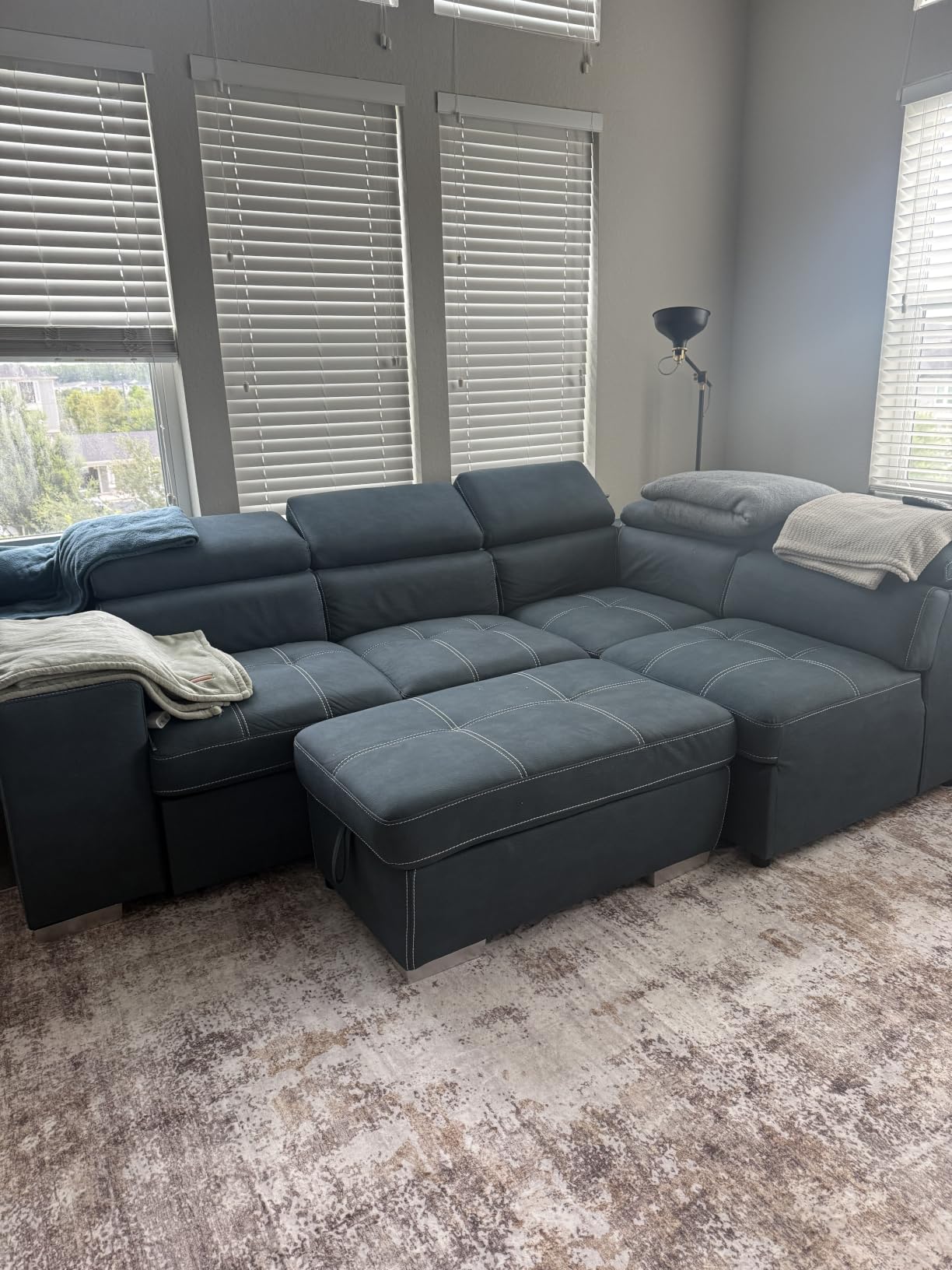 THSUPER 102'' Microfiber L Shaped Sectional Sleeper Sofa Couch with Pullout Bed and Storage Chaise, Convertible Couches with Adjustable Headrest for Living Room, Reversible Chaise. Charcoal Grey customer photo 2