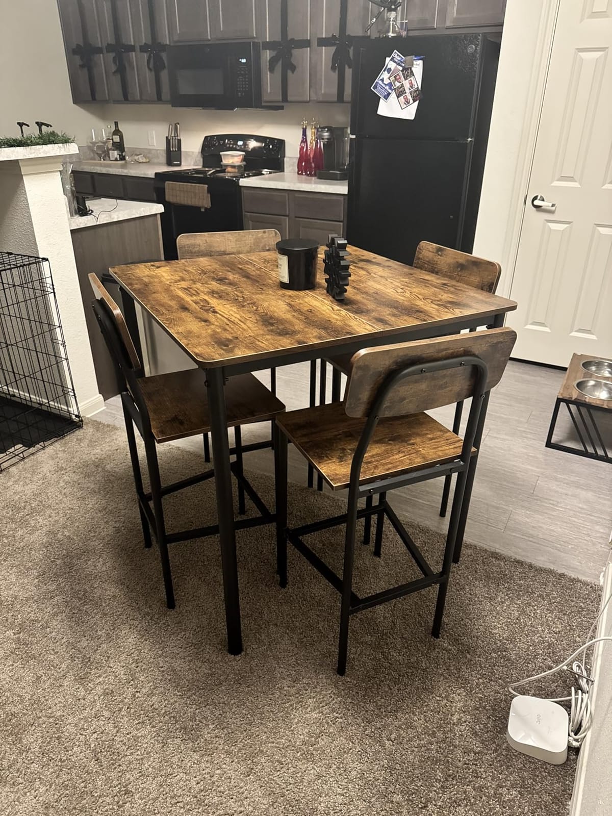 GIANTEX 5-Piece Dining Table Set W/Counter Height Table & 4 Bar Stools, Industrial Kitchen Dining Set W/Footrest & Backrest, Space-Saving Dinette Set for Pub, Dining Room, Restaurant (Mix Brown) customer photo 1