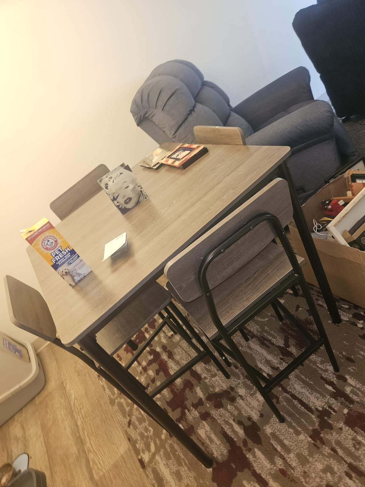 GIANTEX 5-Piece Dining Table Set W/Counter Height Table & 4 Bar Stools, Industrial Kitchen Dining Set W/Footrest & Backrest, Space-Saving Dinette Set for Pub, Dining Room, Restaurant (Mix Brown) customer photo 2