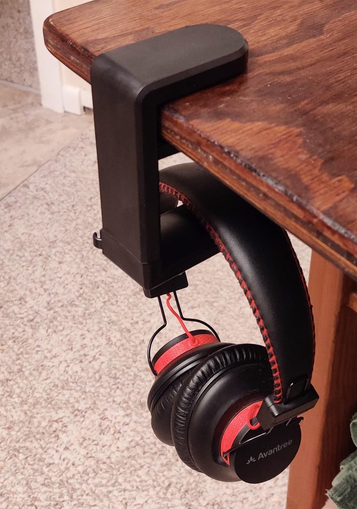 Headphone Hook Under Desk Holder 360-Degree Adjustable Rotation, Black | Fits 0.47-1.57 in desks as headset stand hanger, easy spring clamp, soft rubber pads, built-in loop for cable organizer customer photo 2