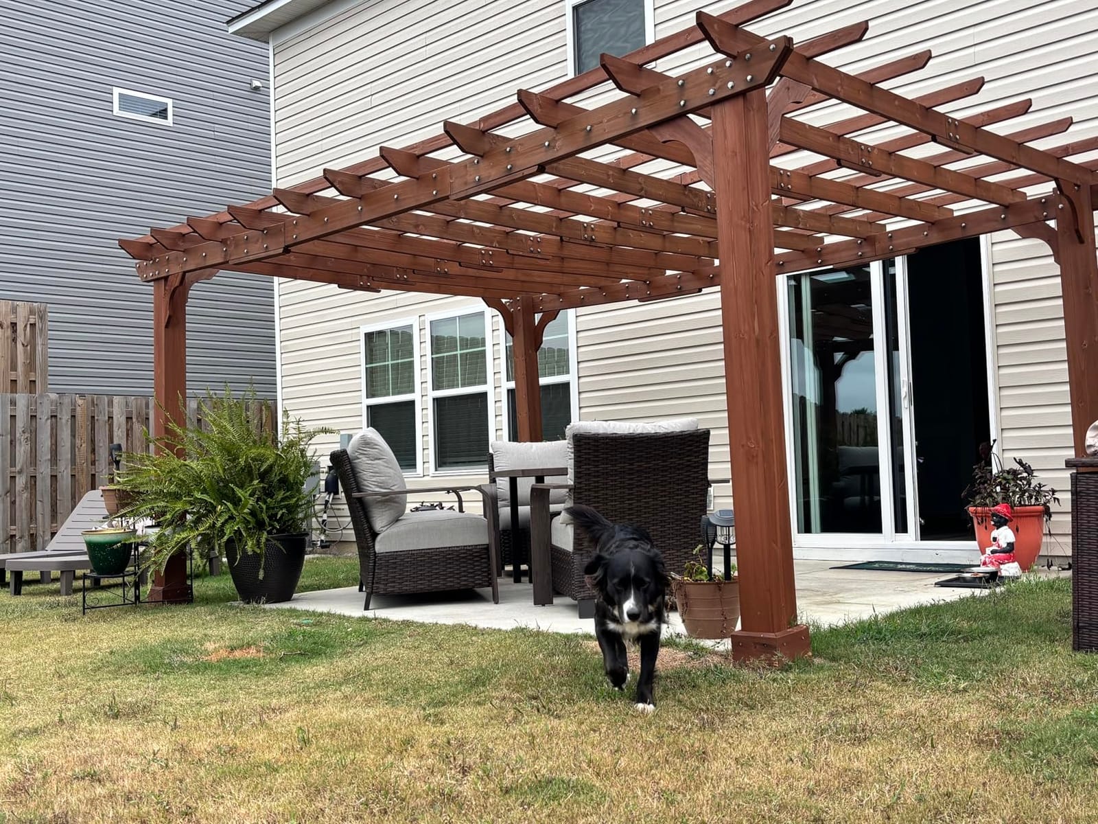 Yardenaler 10x12 FT Wooden Pergola, Cedar Wood Gazebo with Flat Roof, Outdoor Garden Shelter with Stakes Included, Patio, Deck, Backyard, Lawn customer photo 2