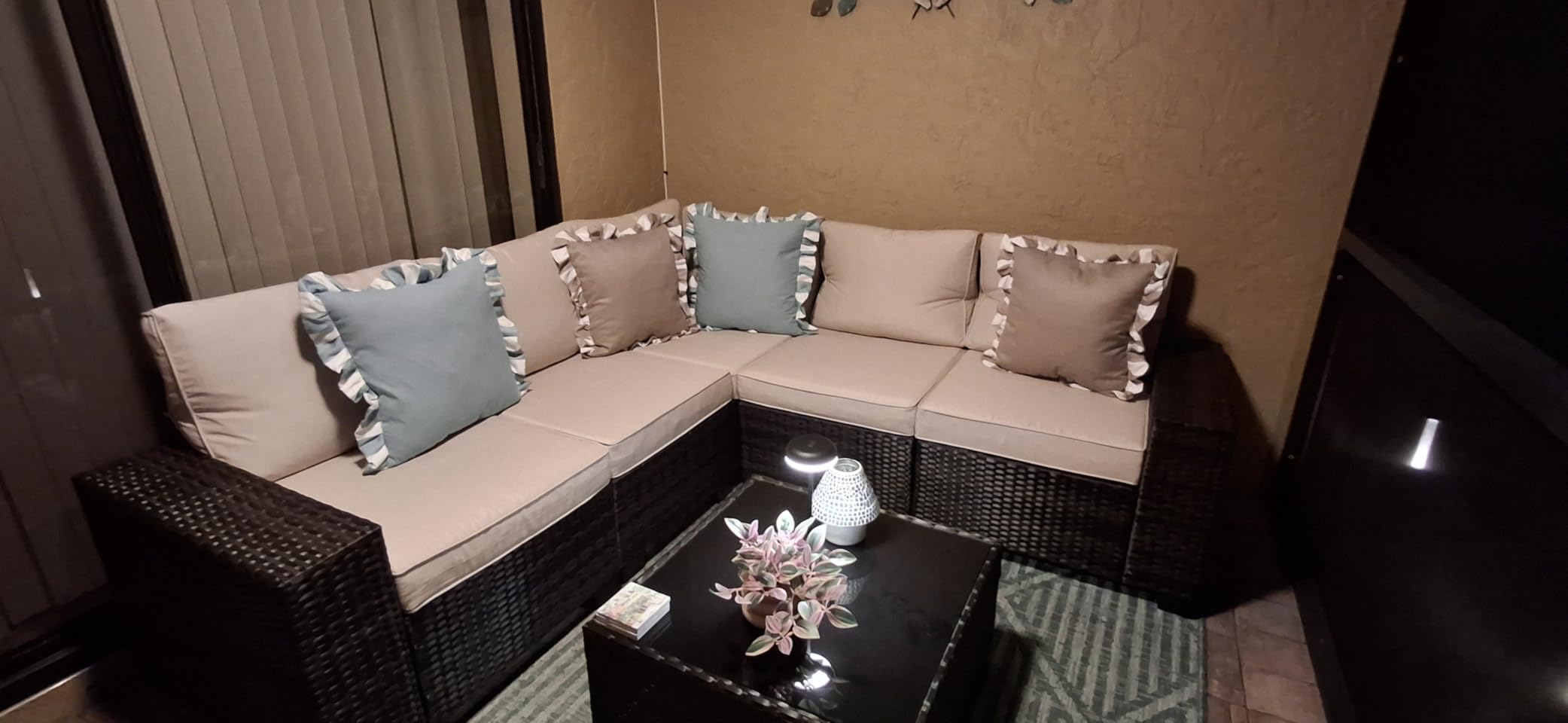 JOYURE 8 Pieces Patio Furniture Set All-Weather Outdoor Wicker Sectional Conversation Sofa Rattan Patio Seating Sofa with Cushion and Glass Table for Porch Poolside,Beige customer photo 1