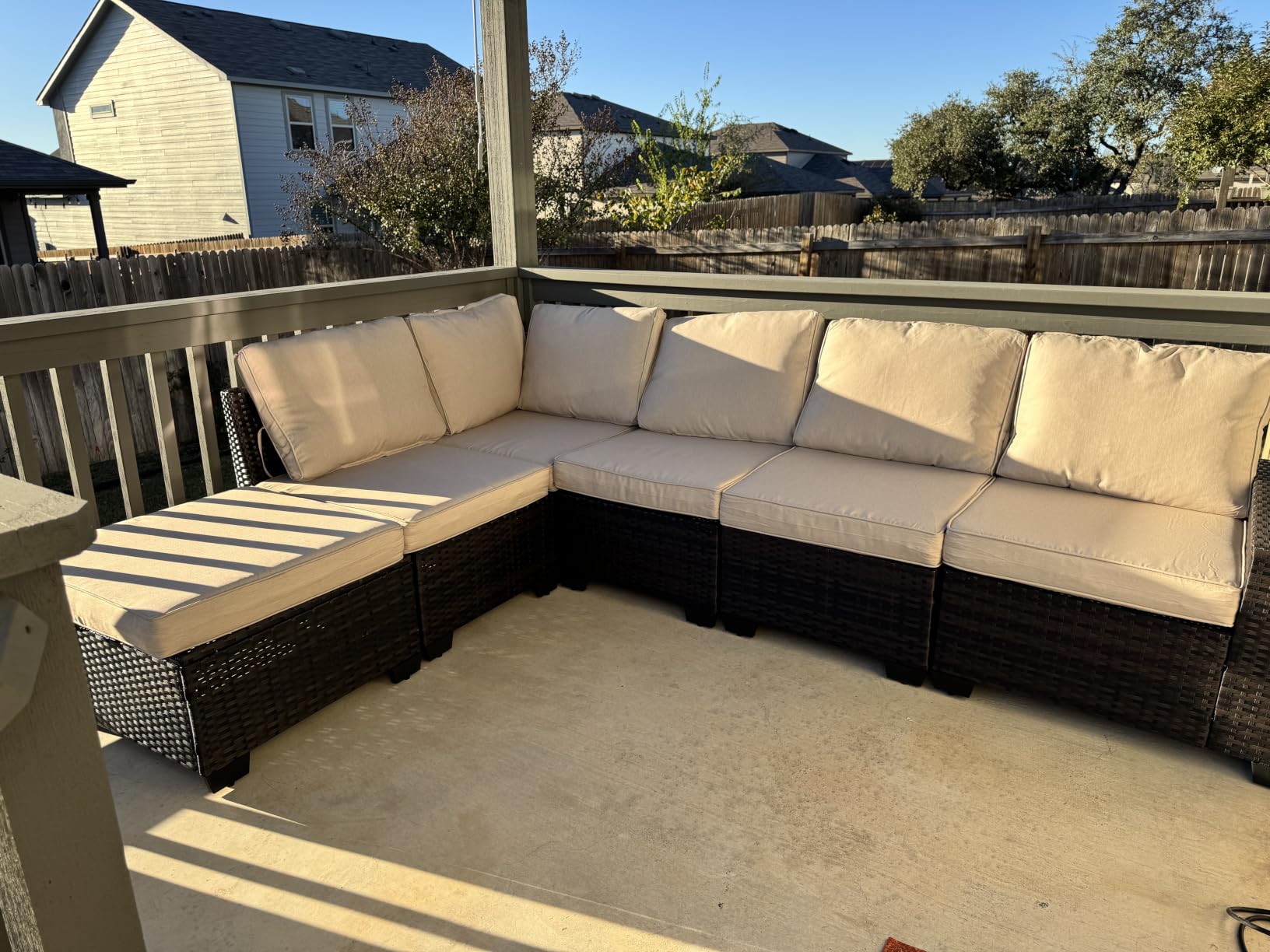 JOYURE 8 Pieces Patio Furniture Set All-Weather Outdoor Wicker Sectional Conversation Sofa Rattan Patio Seating Sofa with Cushion and Glass Table for Porch Poolside,Beige customer photo 2
