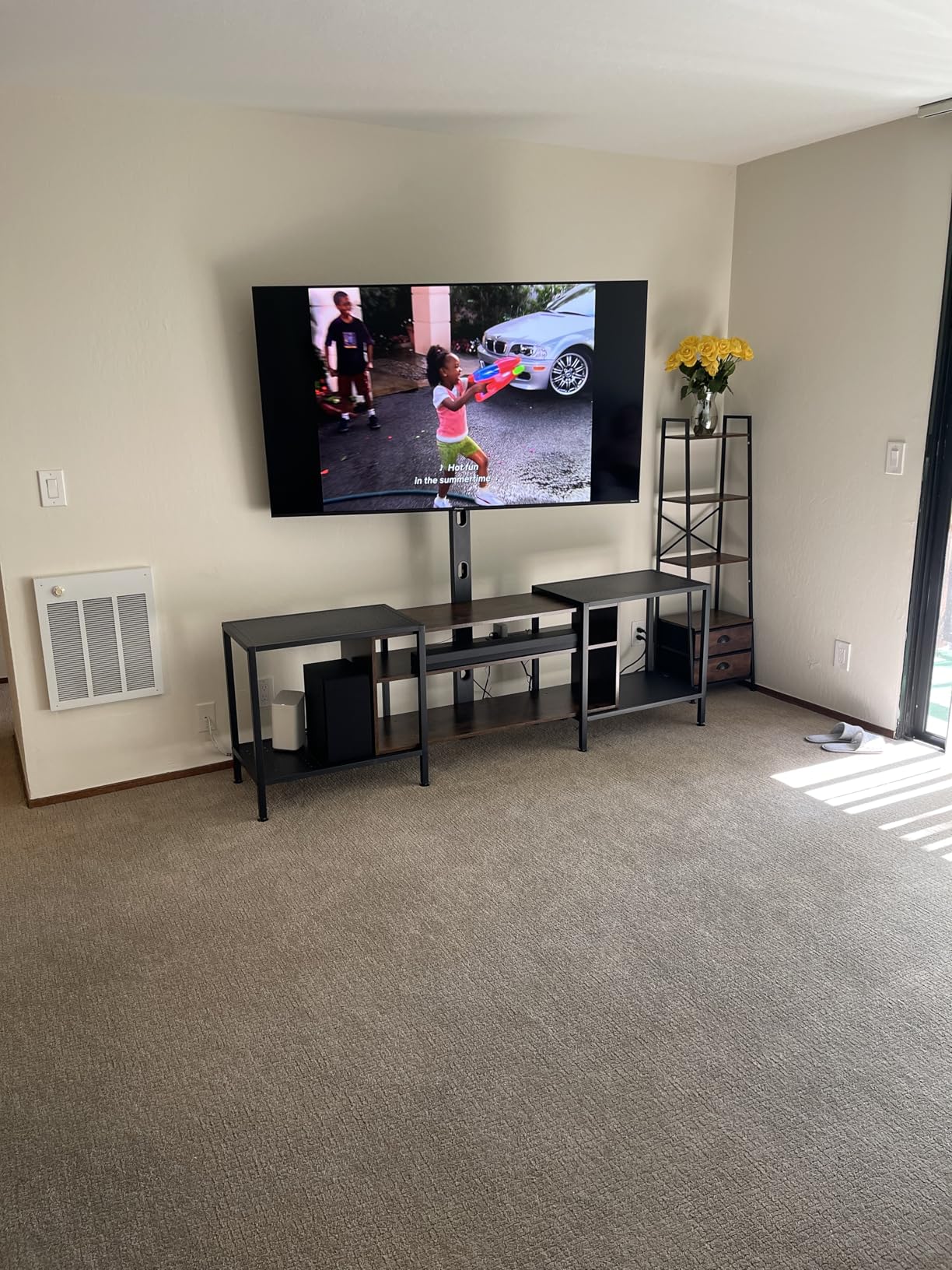 IRONCK 79 Inch TV Stand for TVs up to 85 Inch with Mount and Power Outlet, 3 Tiers TV Console with Storage Shelves, Entertainment Center, Steel Frame, for Living Room, Bedroom, Black customer photo 2
