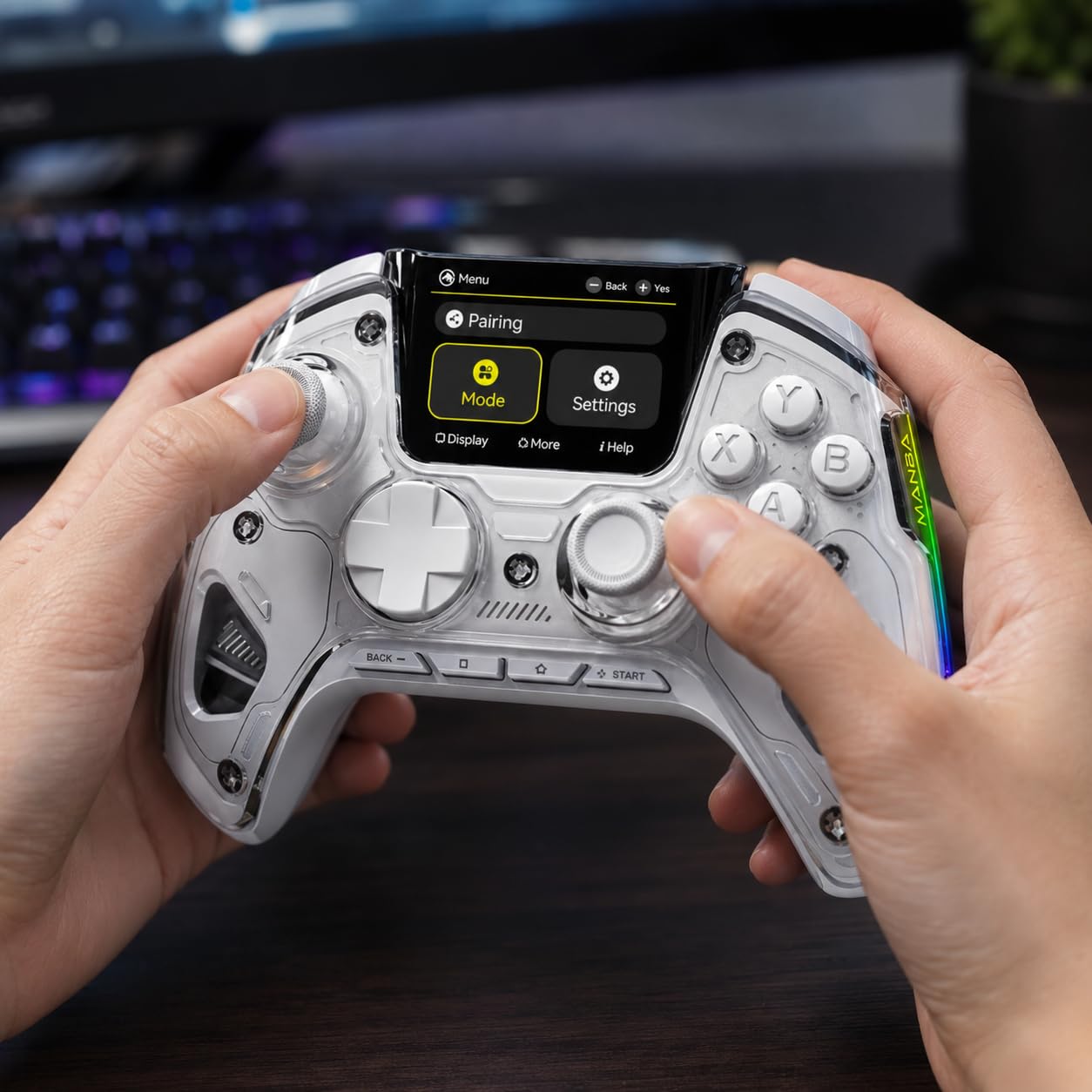 ManbaOne Interactive Screen Wireless Gaming Controller for PC/Switch/Switch 2/iOS/Android,Hall Effect Stick & Trigger,RGB Lighting,Remappable Buttons,1800mAh with Charging Dock (White) customer photo 1