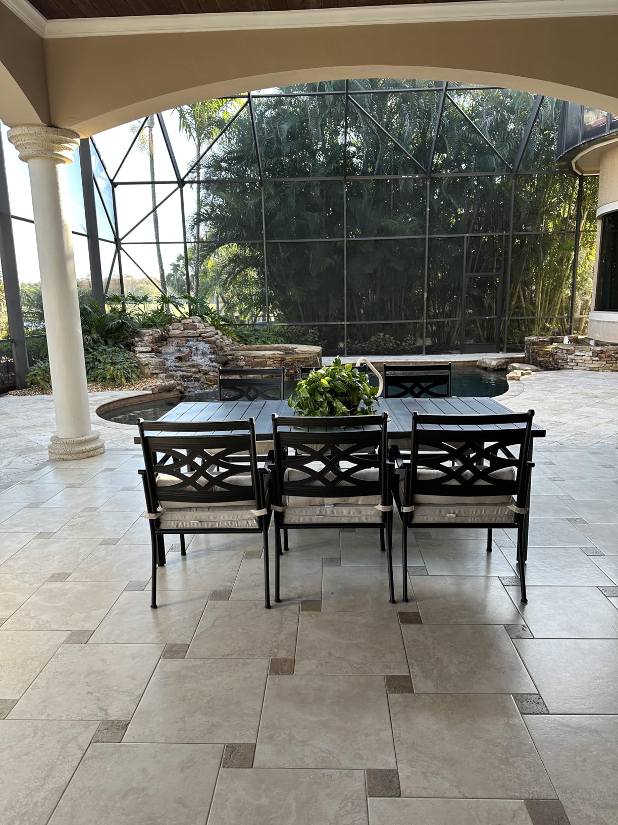 MIXPATIO Outdoor Dining Table for 8, Black Metal Table w/Umbrella Hole customer photo 1
