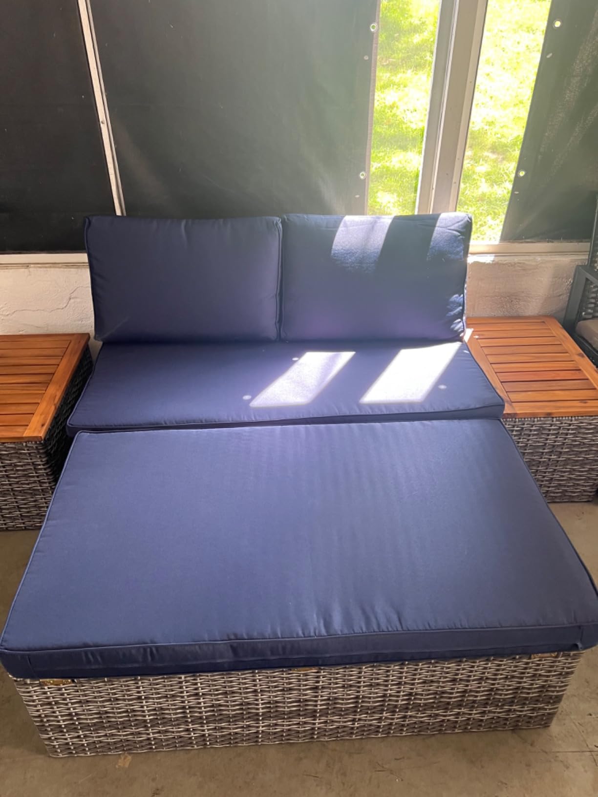 Flamaker Outdoor Rattan Daybed with 2 Side Tables, Wicker Patio Sofa customer photo 1