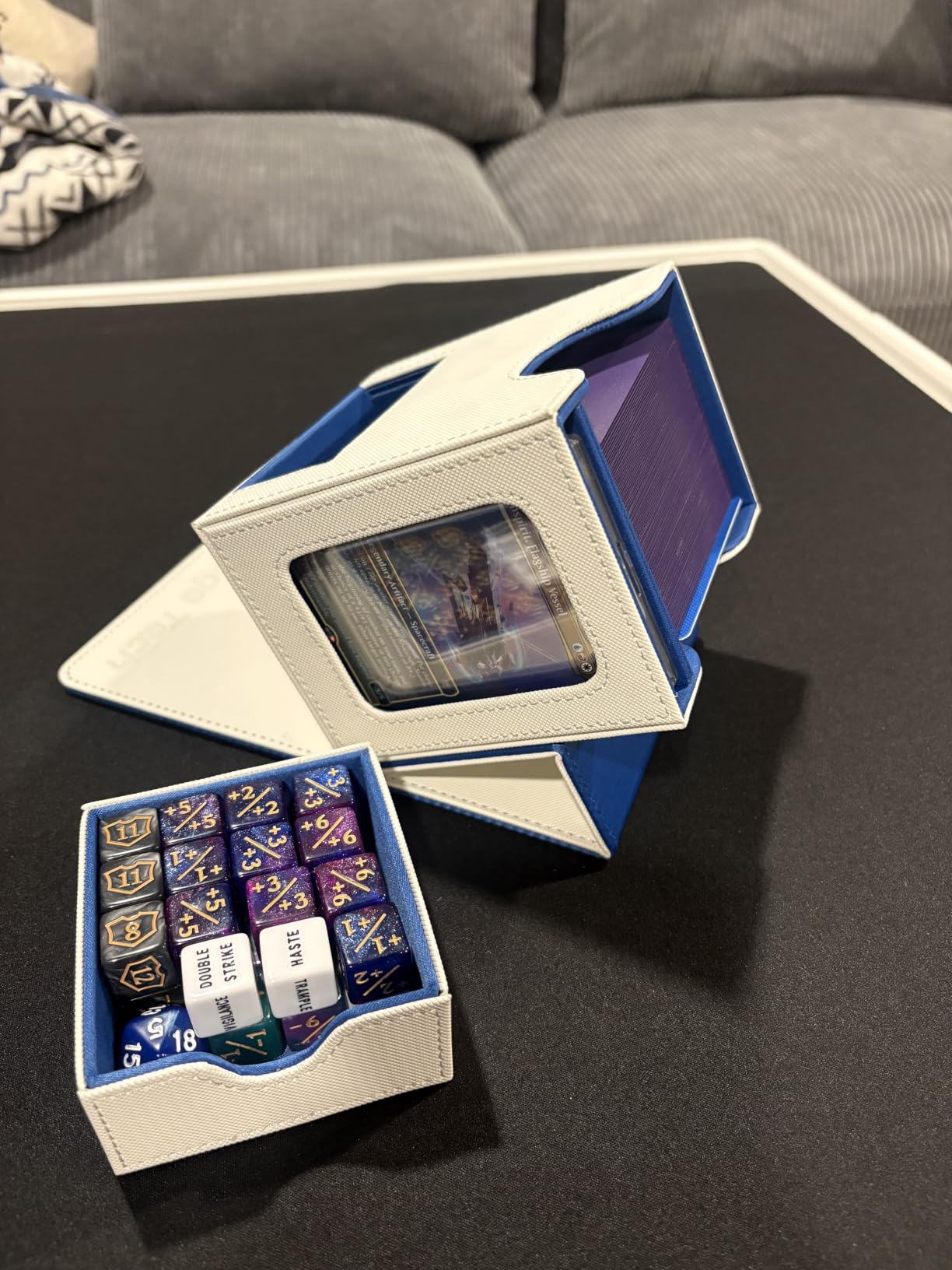 Mage Tech Card Deck Box for MTG Commander - Patented Design, Commander Display, Fits 100 Double-Sleeved Cards, 35pt Card Brick & Dice Tray - Black/Purple customer photo 1