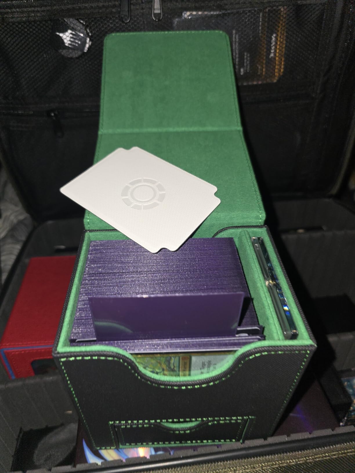 Mage Tech Card Deck Box for MTG Commander - Patented Design, Commander Display, Fits 100 Double-Sleeved Cards, 35pt Card Brick & Dice Tray - Black/Purple customer photo 2