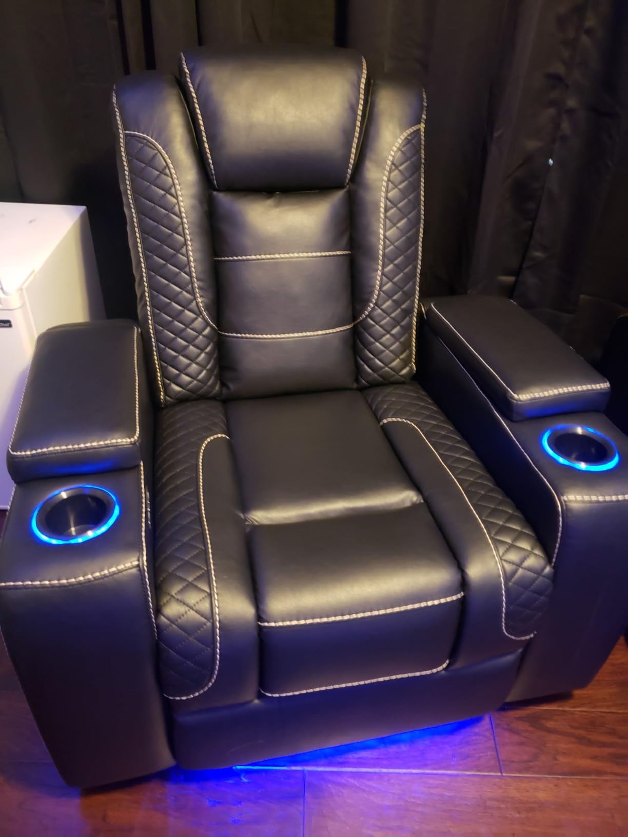 ANJ Power Home Theater Seating Set of 2, PU Leather Electric Recliner Chair with Adjustable Headrest, Movie Reclining Chairs with LED Lights,USB Port, Cup Holders, Hidden Arm Storage (Black) customer photo 1