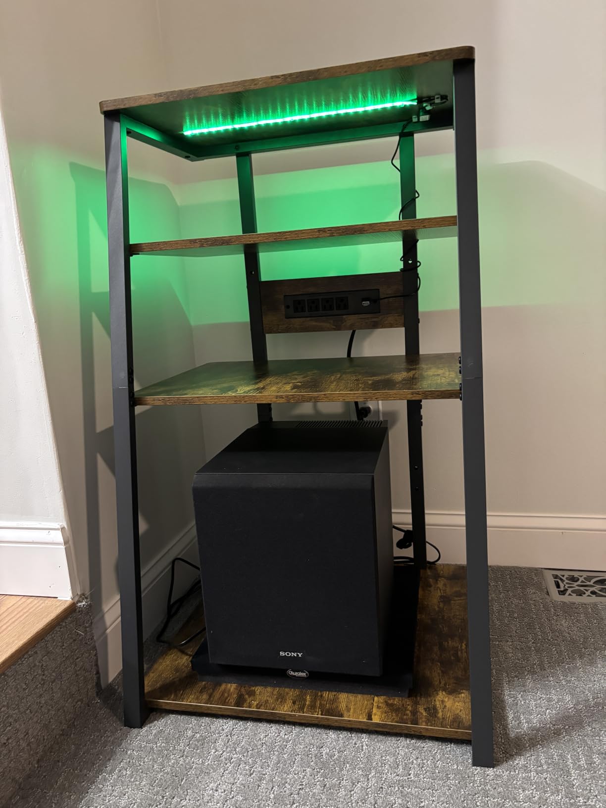 Armocity AV Media Stand, Stereo Stands and Racks Small Entertainment Center | Corner Shelf Stand with Power Strip & LED Lights, Audio Tower HIFI Rack Stereo Shelf CRT TV Stand, 5 Tier, Black Walnut customer photo 2