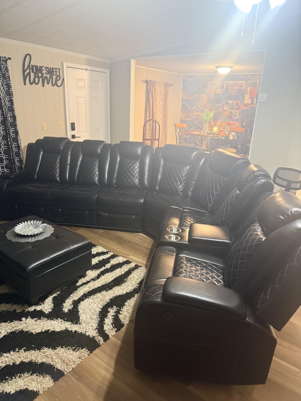 Power Recliner Sofa Sectional Couch with LED Light for Living Room,Leather Reclining Corner Sectional Sofa with 2 Recliner Seats,Cup Holder,Storage Console for House/Home Theater, Black customer photo 2