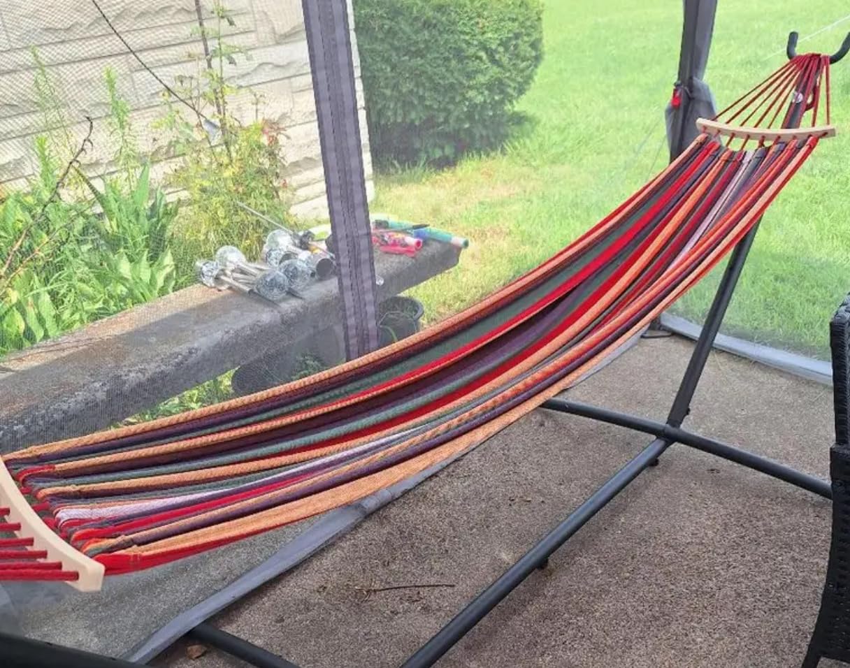 Everyfun Double Hammock with Stand for 2 Person, 600 lb Capacity, Rainbow customer photo 2