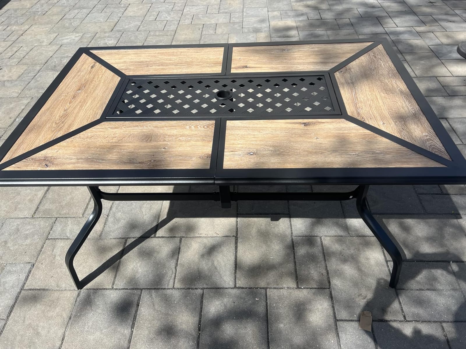 MFSTUDIO Outdoor Dining Table for 6, Long Metal Table w/Umbrella Hole customer photo 1