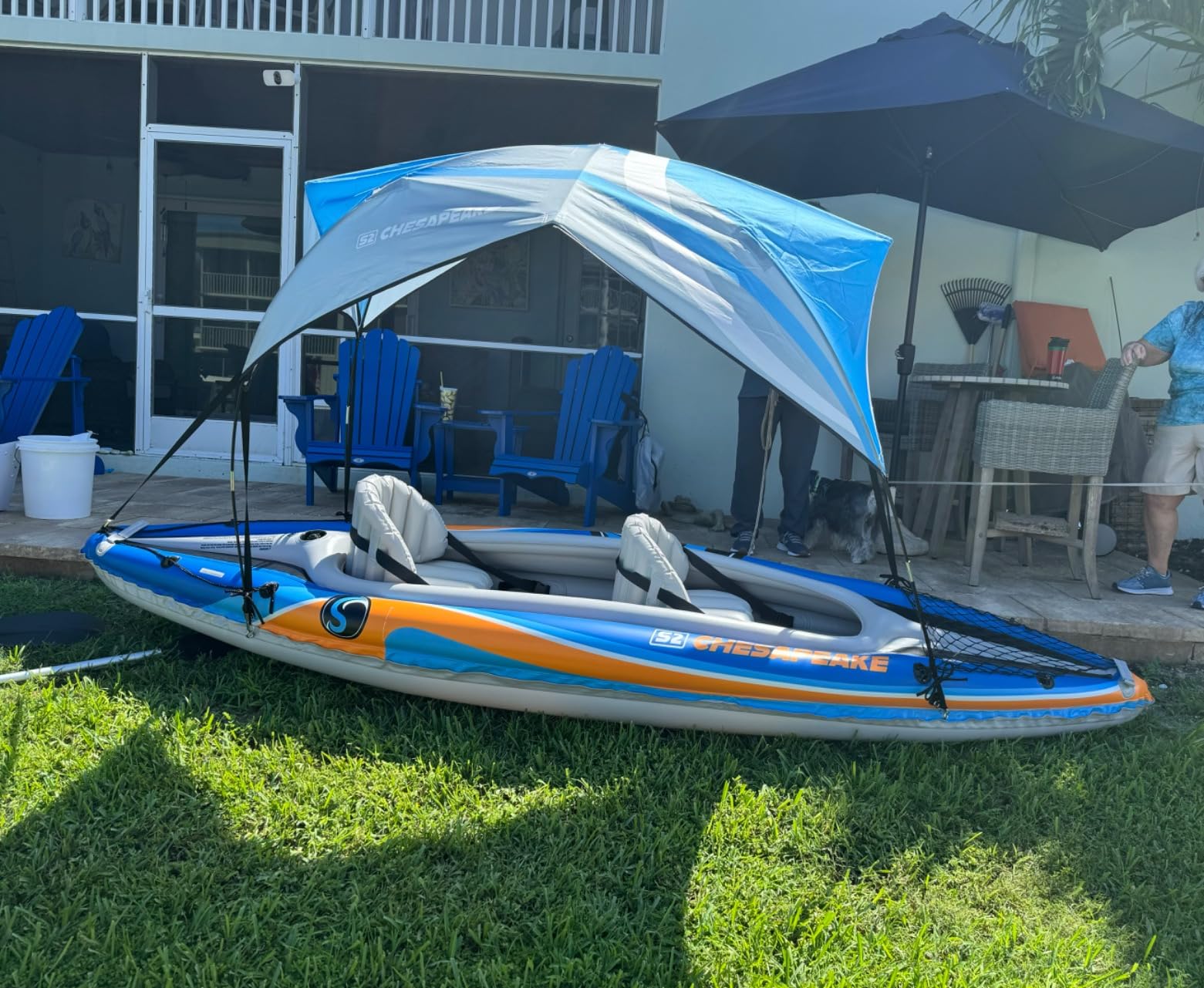 Sunlite Sports 2 Person Inflatable Kayak with Sunshade Canopy, High Output Air Pump and Storage Bag, Portable Tandem Kayak with Aluminum Oars for Lakes and Rivers customer photo 2