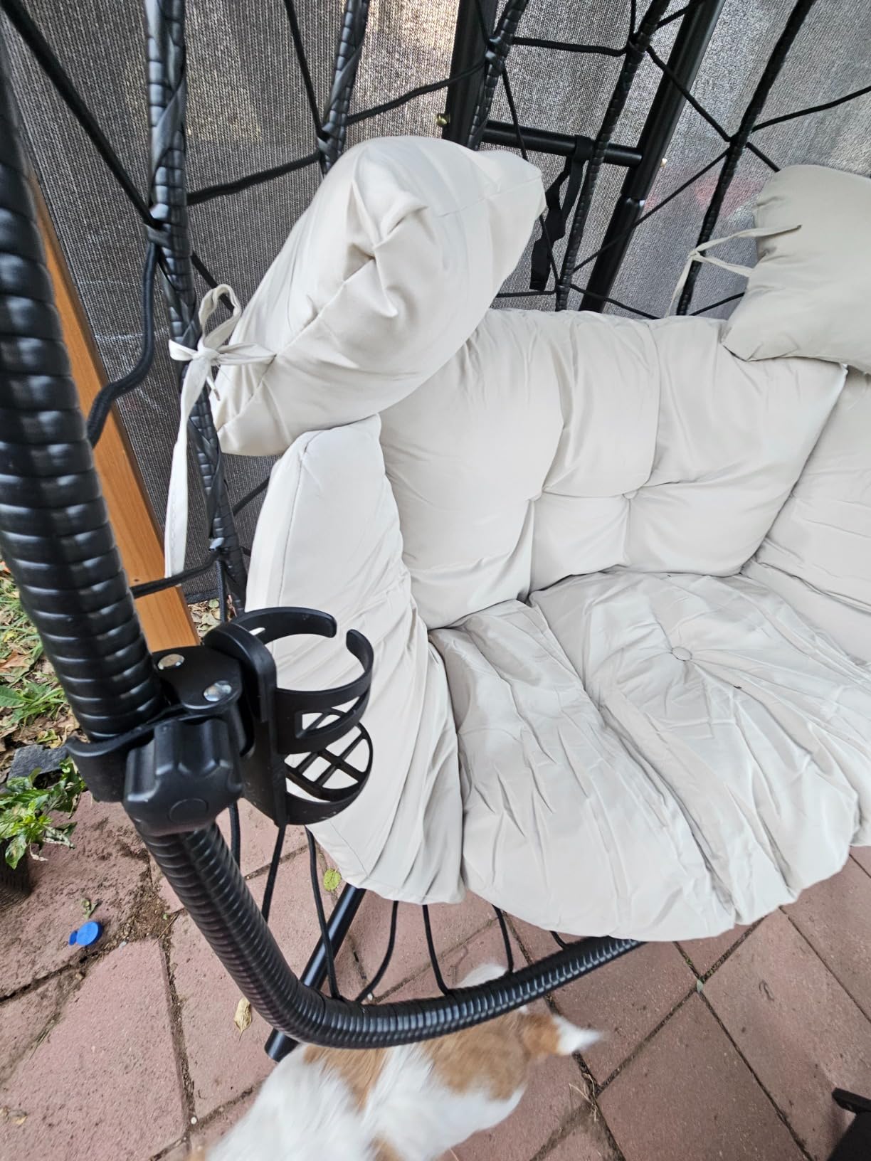 Double Egg Chair with Stand Hammock Swing Chair Foldable Hanging Loveseat, UV Resistant Removable Cushions, 700LBS Capacity for Bedroom, Balcony, Garden(BK-GR) customer photo 2