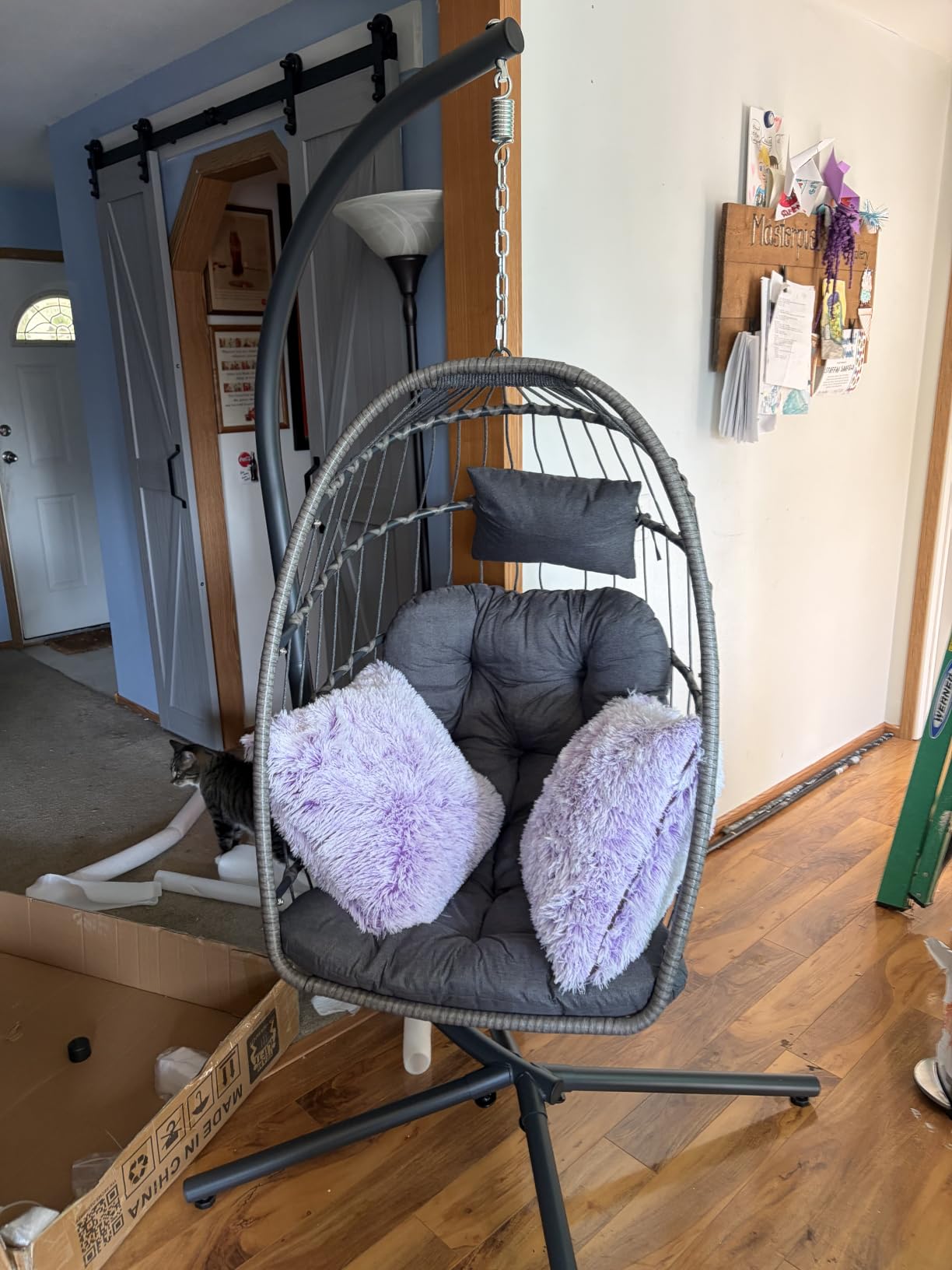 SWITTE Egg Chair Outdoor with Stand, Indoor Wicker Hanging Egg Swing, Grey customer photo 2