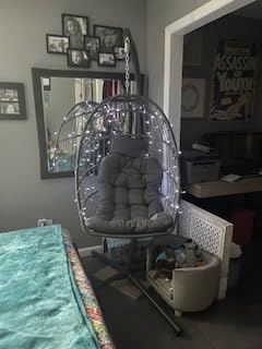 LEYCAY Hanging Egg Chair with Stand, Outdoor Indoor Egg Swing - Dark Grey customer photo 2