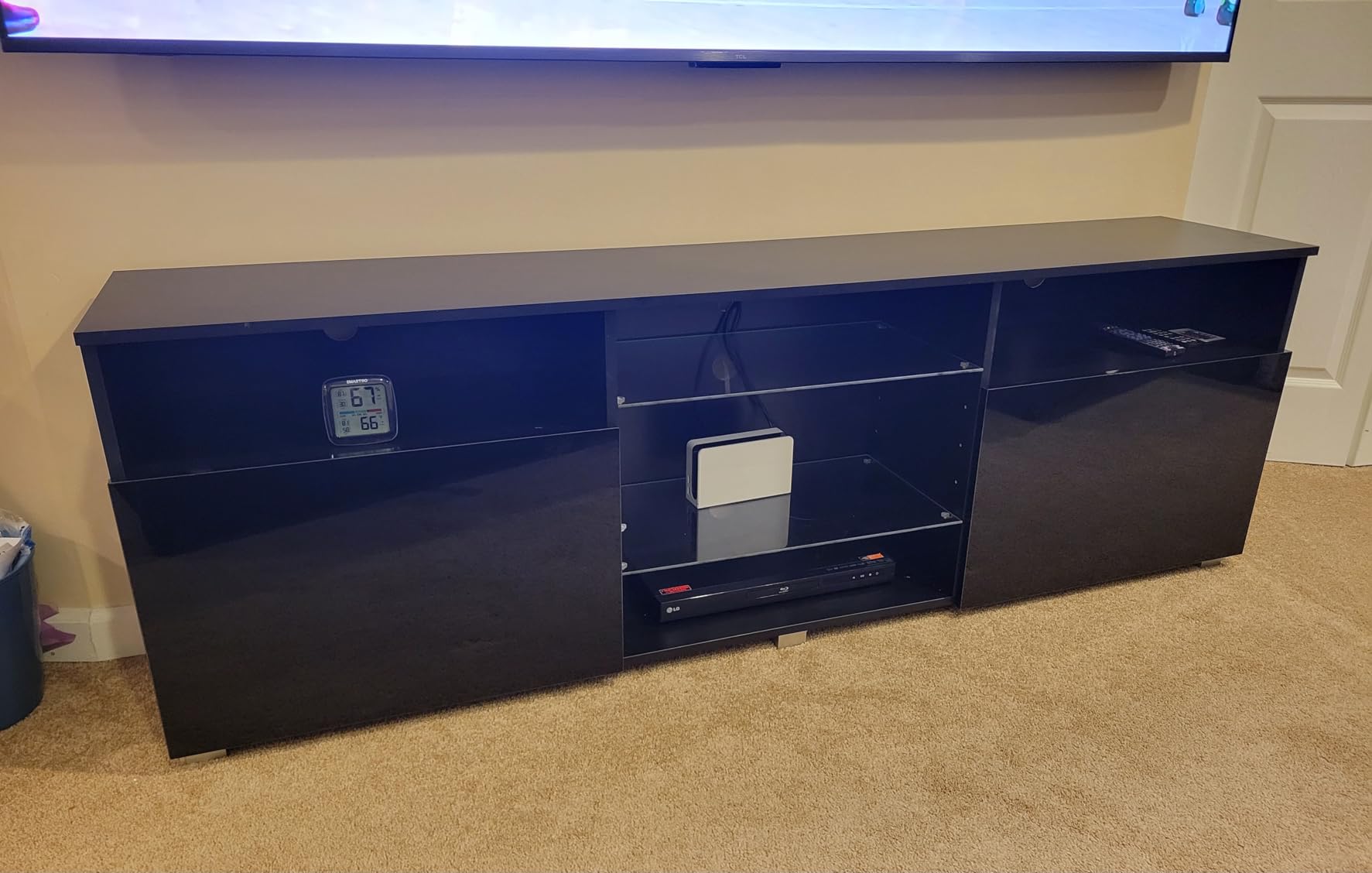 St.Mandyu LED TV Stand for 90/100 inch TV, Modern Television Table Center Media Console with Drawer and Led Lights, High Glossy Entertainment Center for Living Game Room Bedroom(Black) customer photo 2