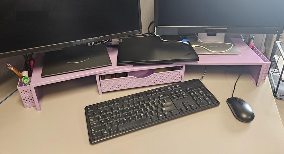 gianotter Dual Monitor Stand Riser With Drawer and 2 Pen Holders | Desk Organizer and Accessories Computer Monitor Stand, Desk Shelf for Top of Desk (Black) customer photo 1