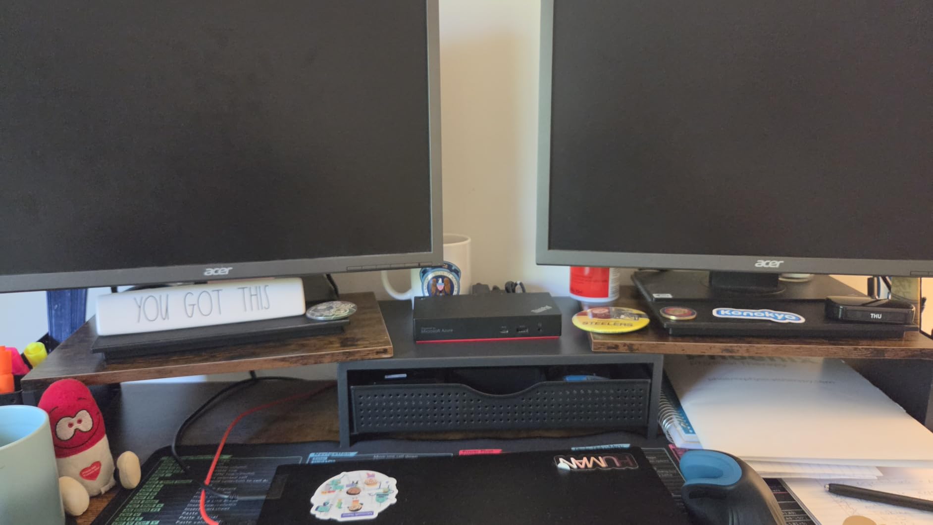 gianotter Dual Monitor Stand Riser With Drawer and 2 Pen Holders | Desk Organizer and Accessories Computer Monitor Stand, Desk Shelf for Top of Desk (Black) customer photo 2
