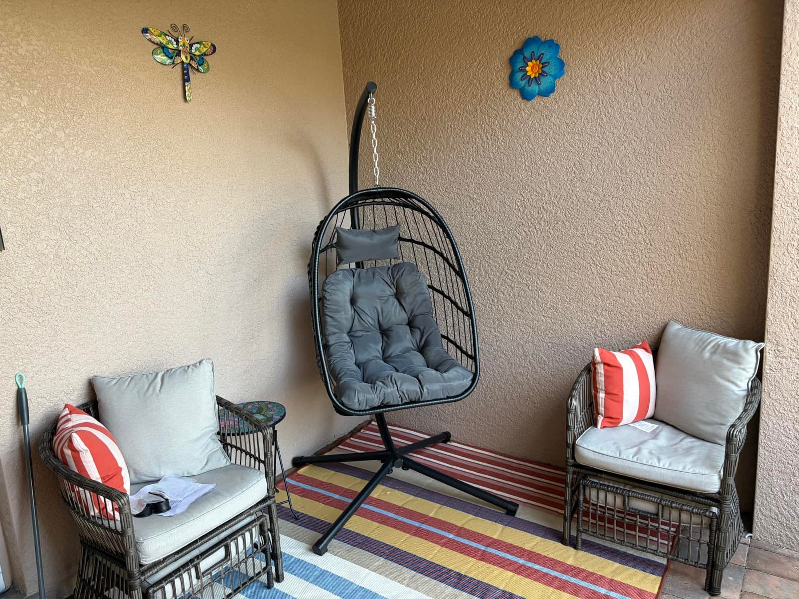 CHABATREE Egg Chair with Stand,Patio Rattan Wicker Hanging Swing Egg Chair Hammock Chair for Bedroom Porch Garden,Thickened Aluminum Alloy Steel Frame and UV Resistant Cushion,350LBS Capacity customer photo 2