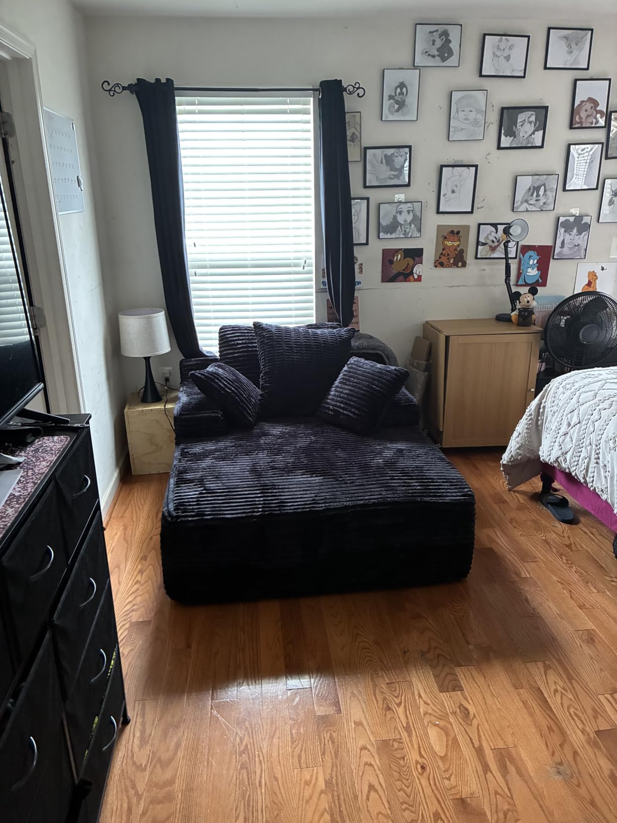 50 Inch Chaise Lounge Chair Indoor, Oversized Corduroy Upholstered Boneless Sofa Bed, Deep Seat Sleeper Couch Reading Chairs, Cloud Sofas Couches for Living Room, No Assembly Required (Dark Grey) customer photo 2