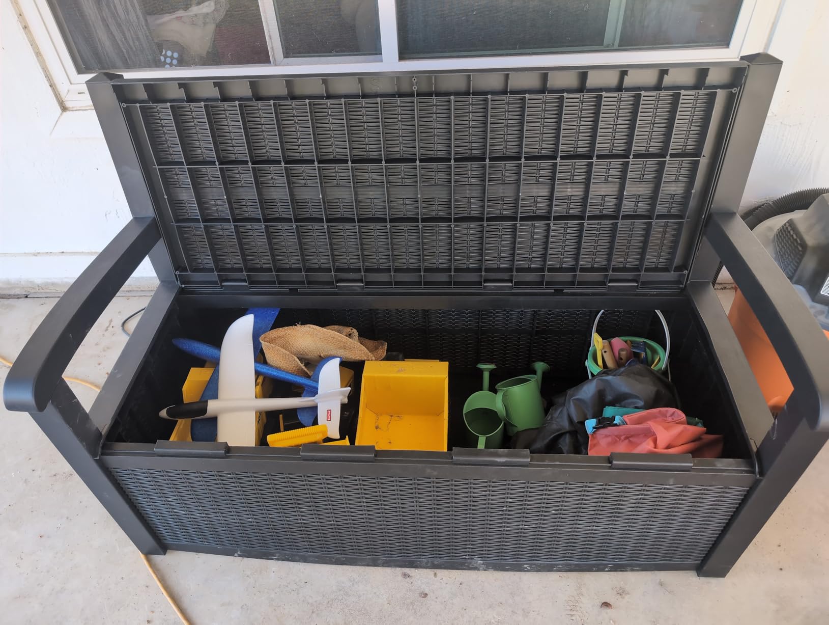 PatioZen 80 Gallon Outdoor Storage Bench Deck Box, Black customer photo 2