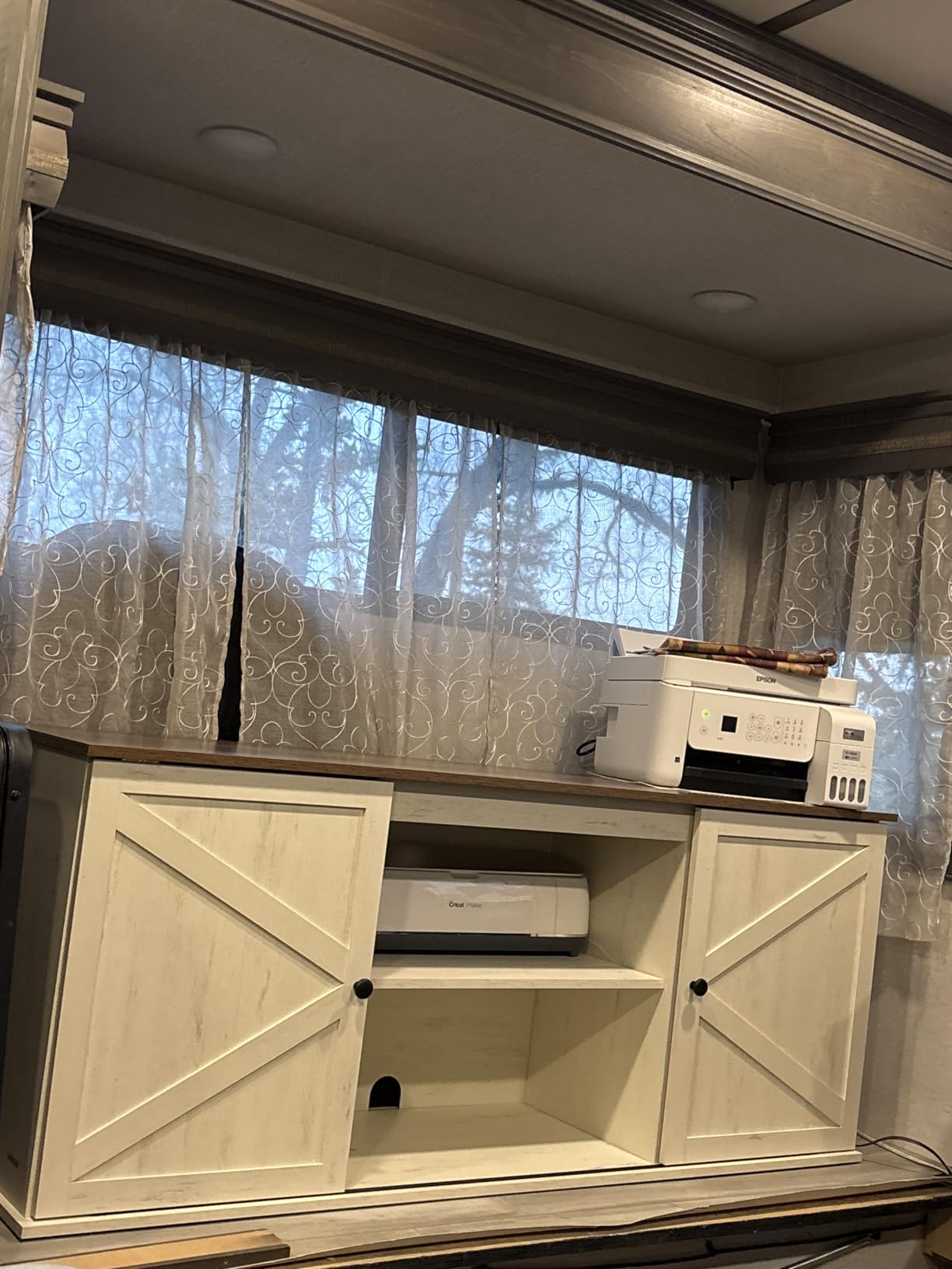 VASAGLE Farmhouse TV Stand for TVs up to 80 Inches, Entertainment Center with Storage Cabinets and Sliding Barn Doors, Media Console Table for Living Room, Rustic White and Honey Brown ULTV537W01 customer photo 2