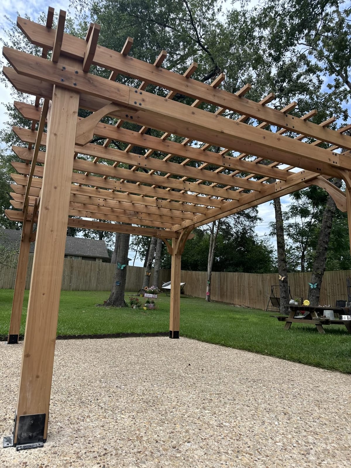 Backyard Discovery Beaumont 12' x 12' Traditional Cedar Wood Pergola Kit with Trellis Roof, All-Season Durability, High-Wind Rating, PowerPort, Shade for Outdoor Patio, Deck, Garden, and Entertaining customer photo 1