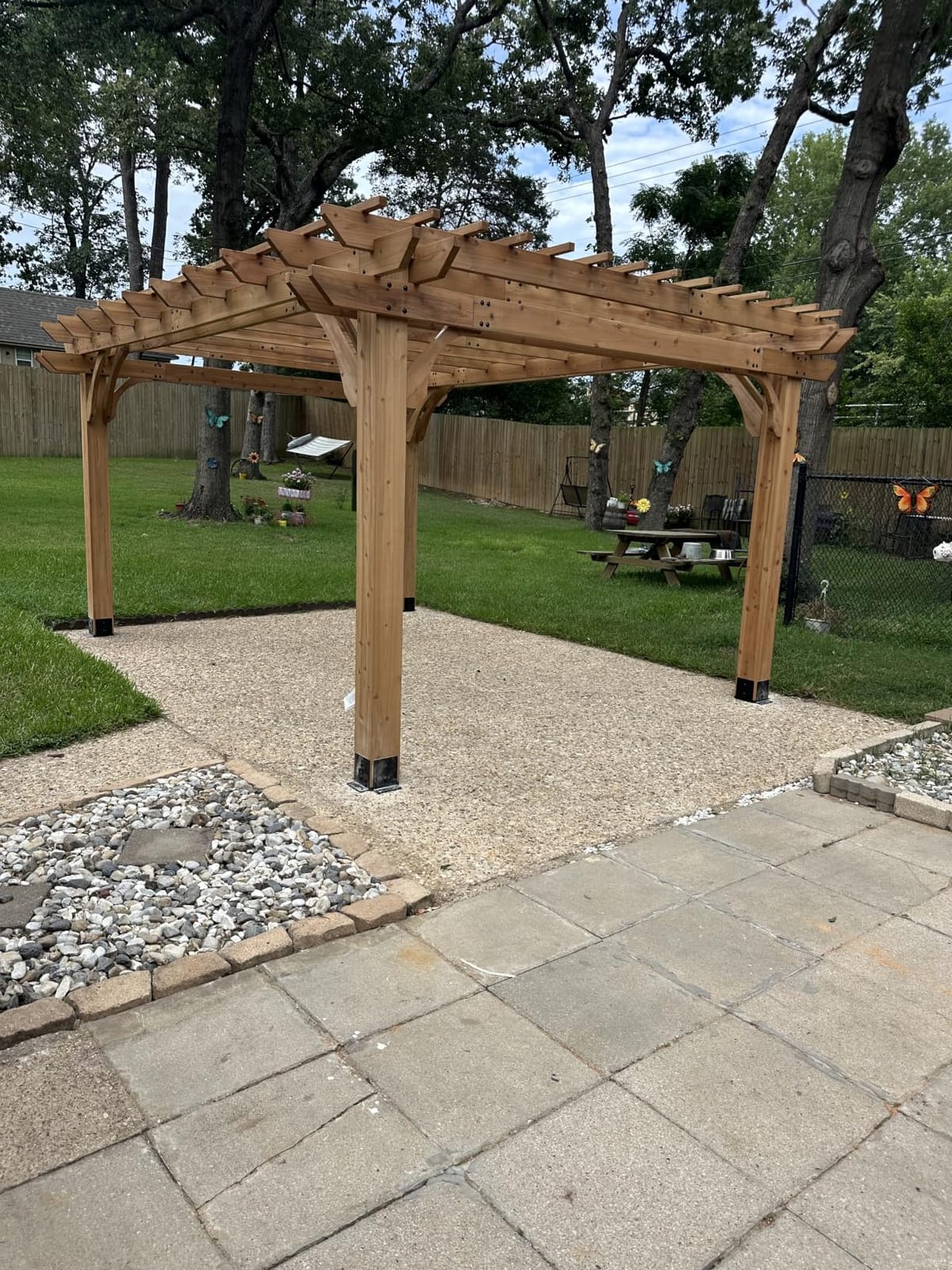 Backyard Discovery Beaumont 12' x 12' Traditional Cedar Wood Pergola Kit with Trellis Roof, All-Season Durability, High-Wind Rating, PowerPort, Shade for Outdoor Patio, Deck, Garden, and Entertaining customer photo 2