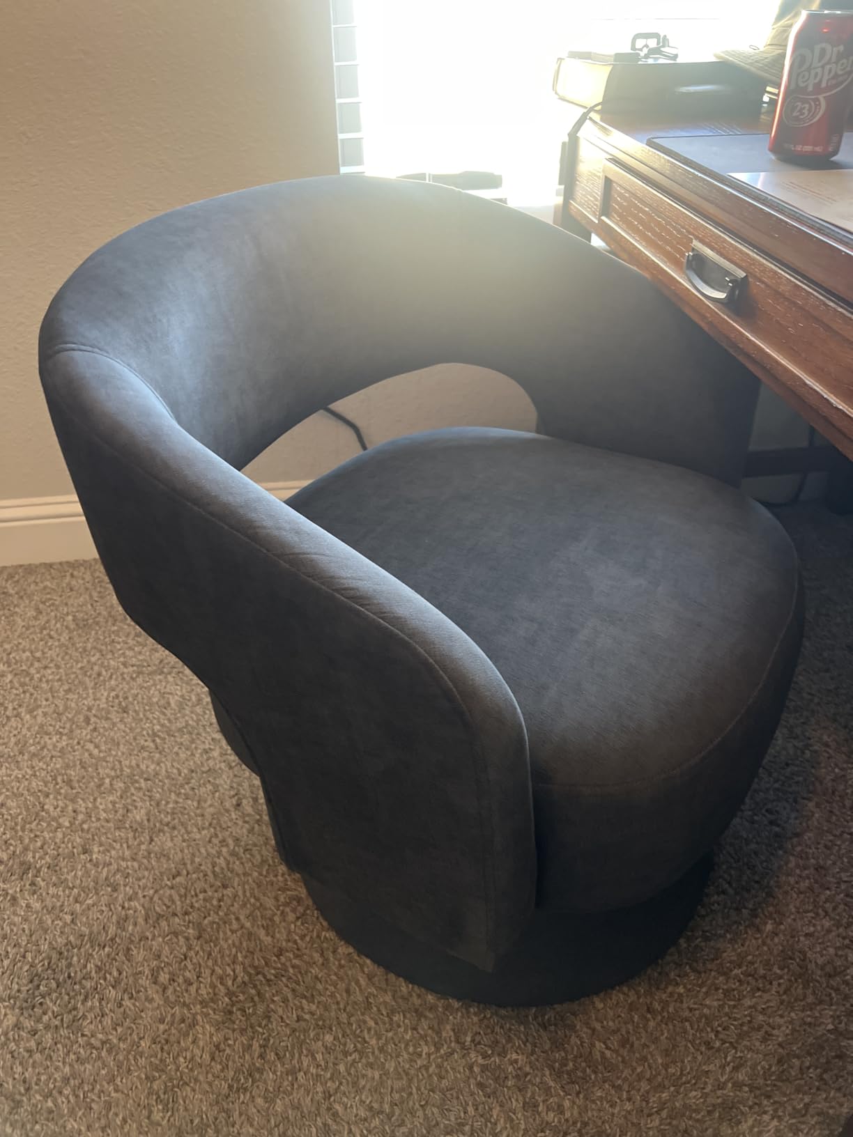 Lexicon Swivel Accent Chair, Modern Velvet Round Barrel Chair, Taupe customer photo 1
