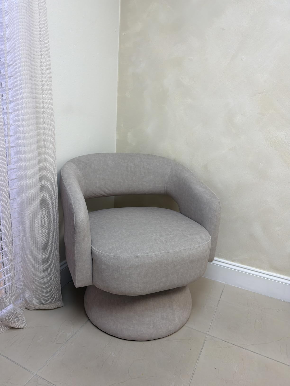 Lexicon Swivel Accent Chair, Modern Velvet Round Barrel Chair, Taupe customer photo 2