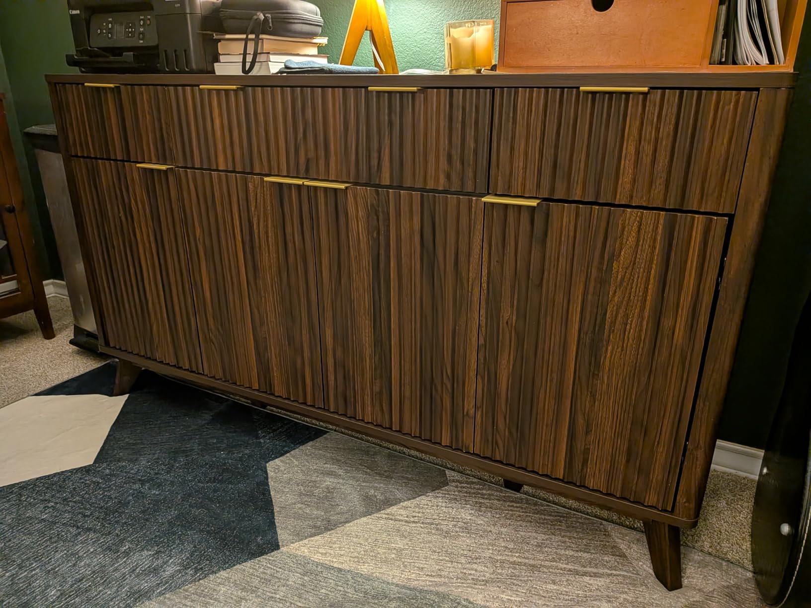 T4TREAM 60 Inch Fluted Buffet Sideboard Cabinet, Dark Walnut customer photo 1