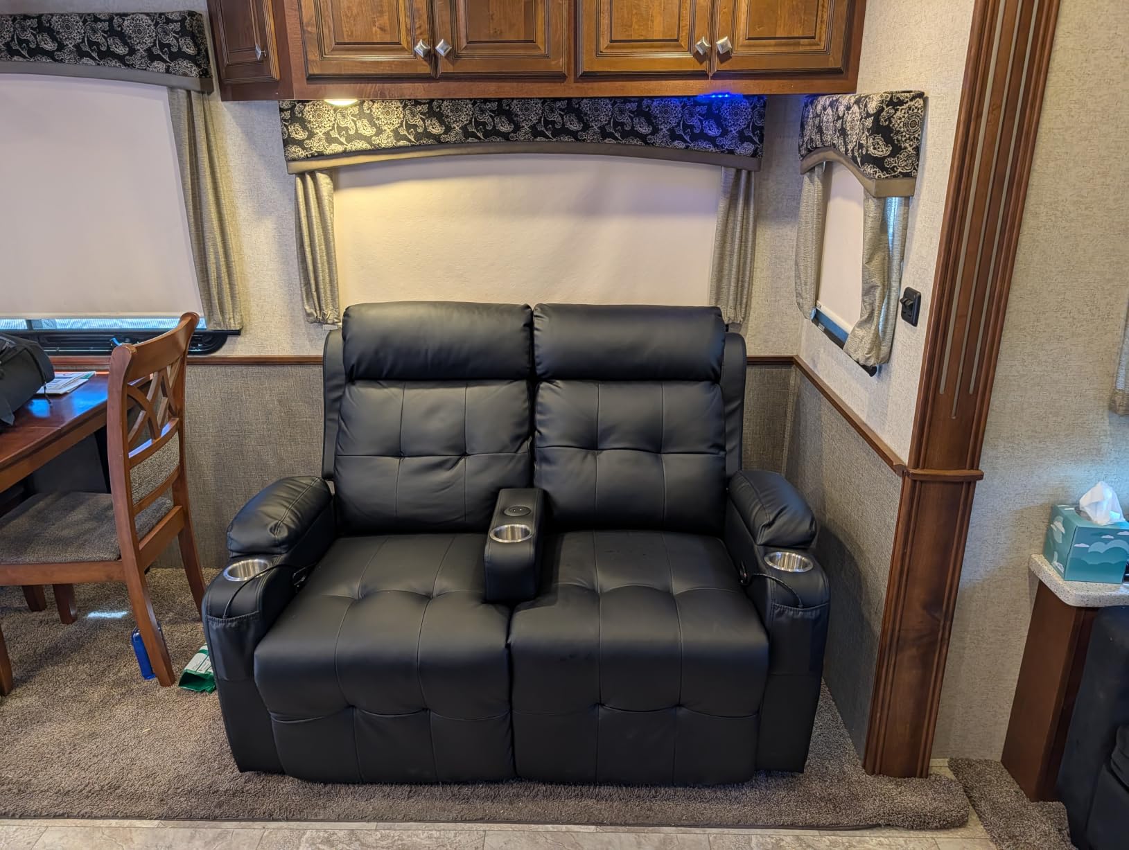 RV Loveseat Recliner Sofa, Wall Hugger Reclining RV Couch with USB | RV Reclining Loveseat with Massage, Pocket, Cup Holder, 150° Recline for RV Furniture, Travel Trailers & Home Theater Seating customer photo 2