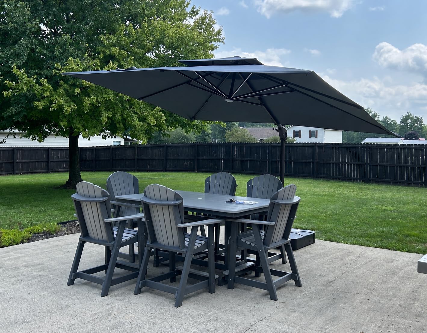 Deconk 10' X 13' Patio Cantilever Outdoor Umbrella with Base and LED Lights customer photo 2
