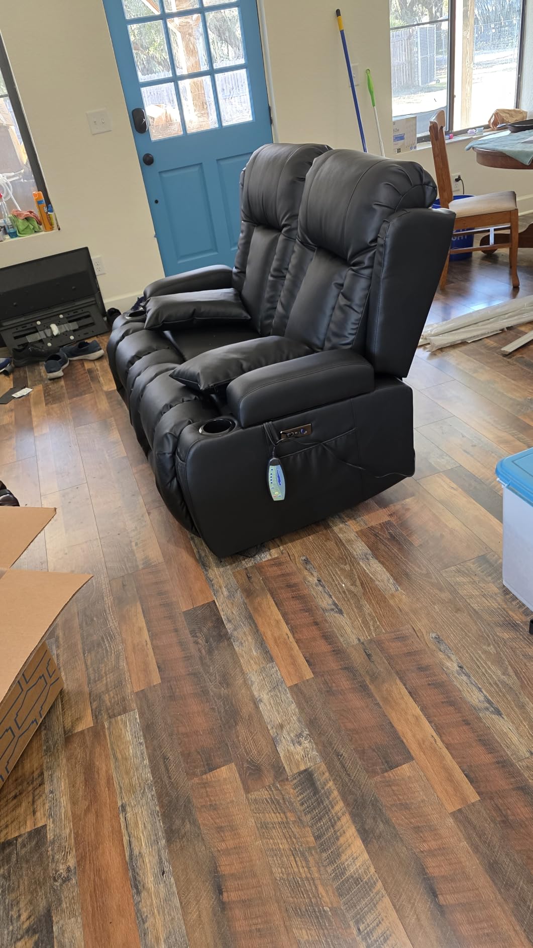TUNYI Power Loveseat Recliner Sofa with Massage & Heat (Brown, 90