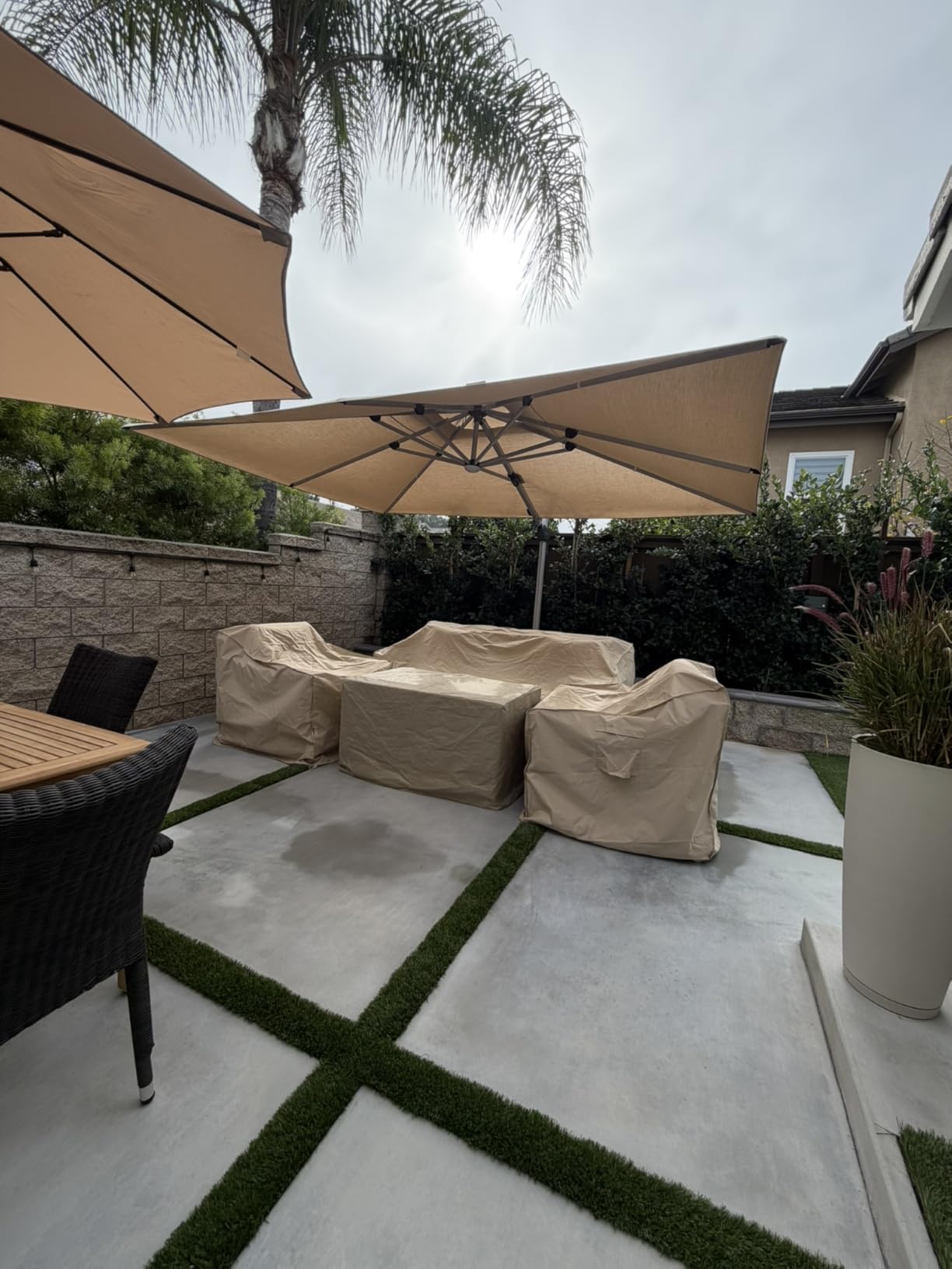 PURPLE LEAF Cantilever Umbrella 9' X 12' Solar LED Light Patio Deck, Beige customer photo 1