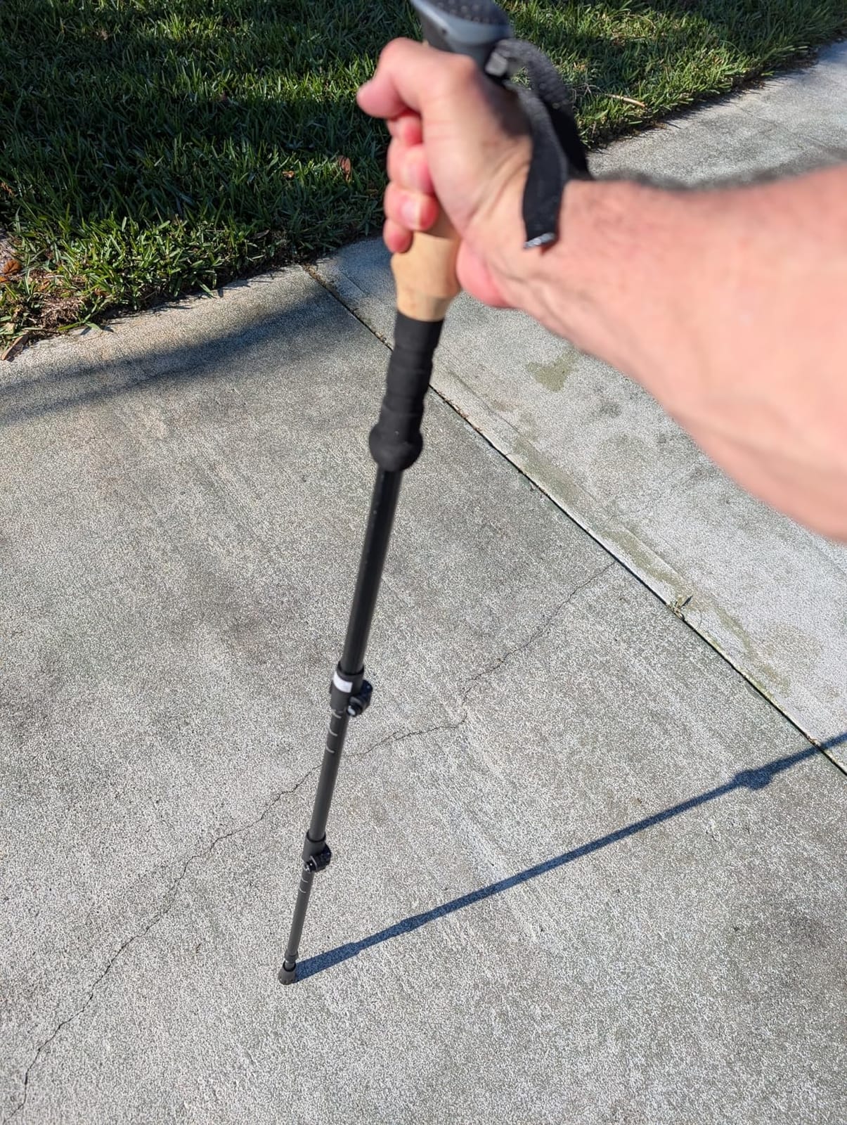 Amazon Basics Trekking Poles, Lightweight Collapsible Hiking Sticks with Quick Lock, EVA Grip & All-Terrain Accessories, Adjustable Aluminum, Black, 53in customer photo 1