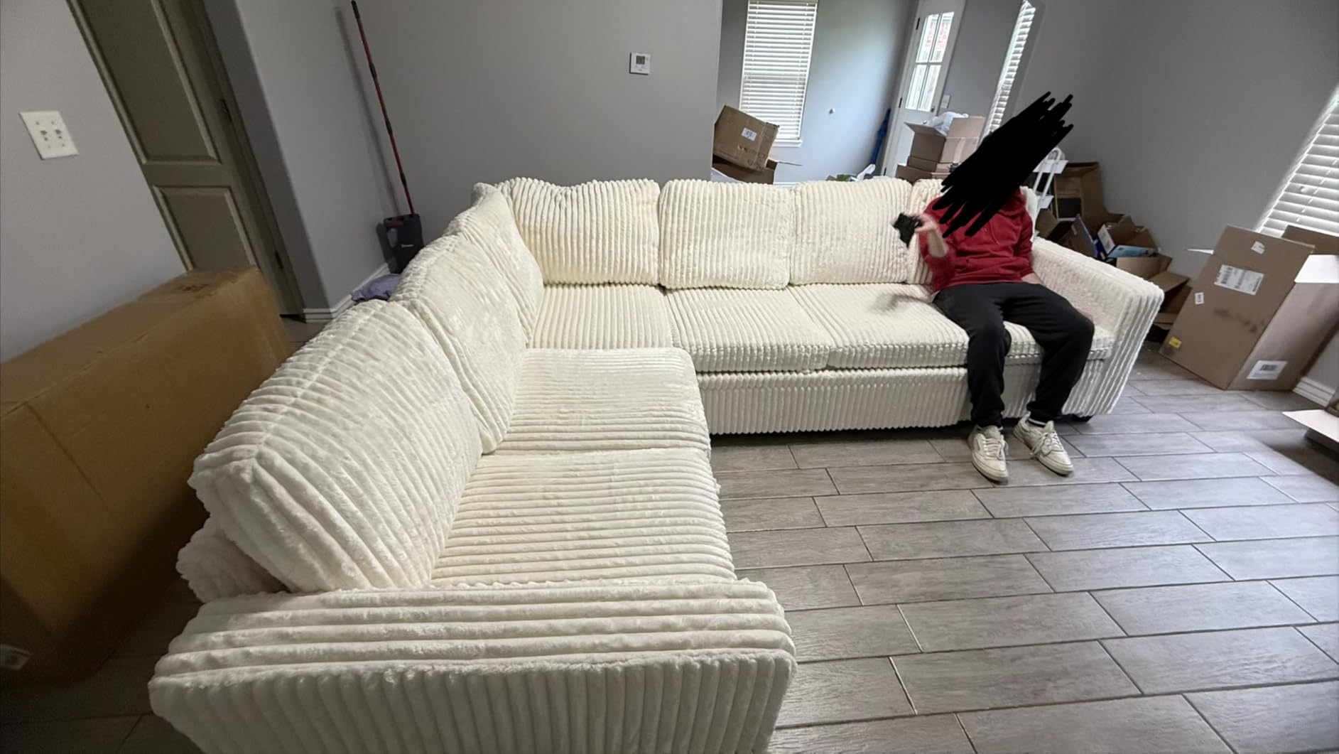 HONBAY Corduroy L Shaped Sectional Sleeper Sofa with Pull Out Bed,Green customer photo 2