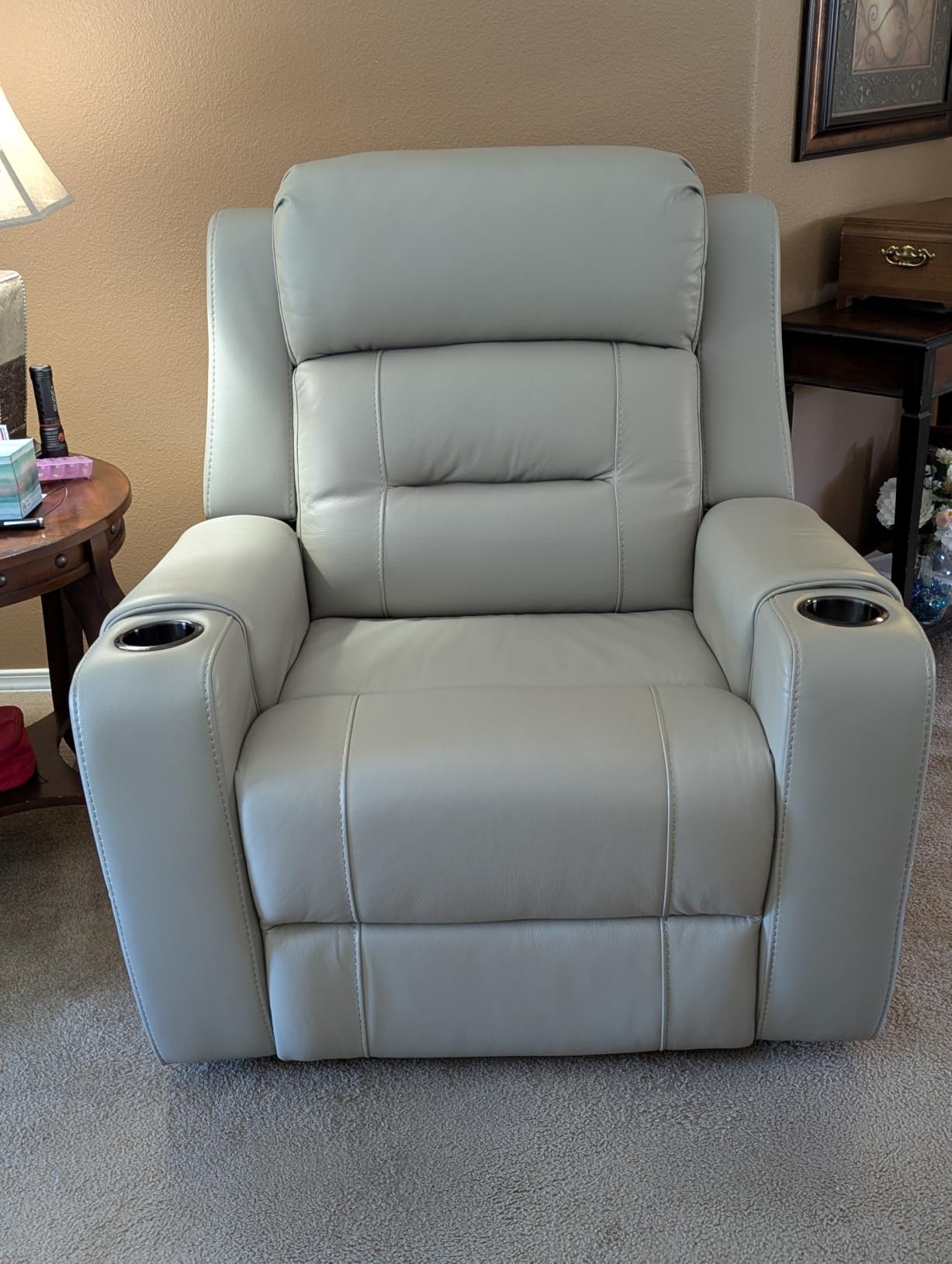 Watson & Whitely Oversized Genuine Leather Power Recliner Chair, Saddle customer photo 2