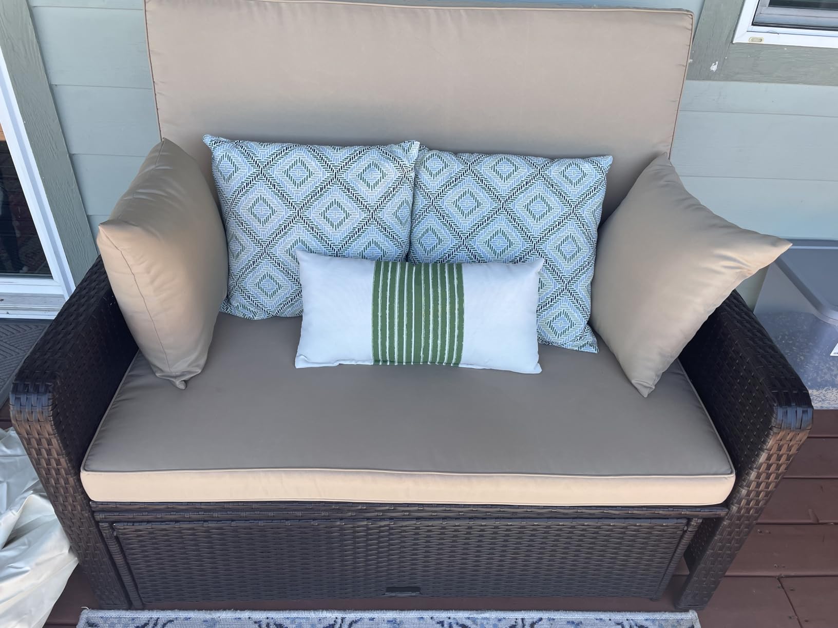 RELAX4LIFE Wicker Patio Outdoor Daybed - Rattan Day Bed Lounger w/Loveseat & Storage Ottoman, Sunbed Sofa Set w/Cushions, 4-Level Adjustable Backrest & 2 Retractable Trays, Patio Daybed (White-Black) customer photo 2
