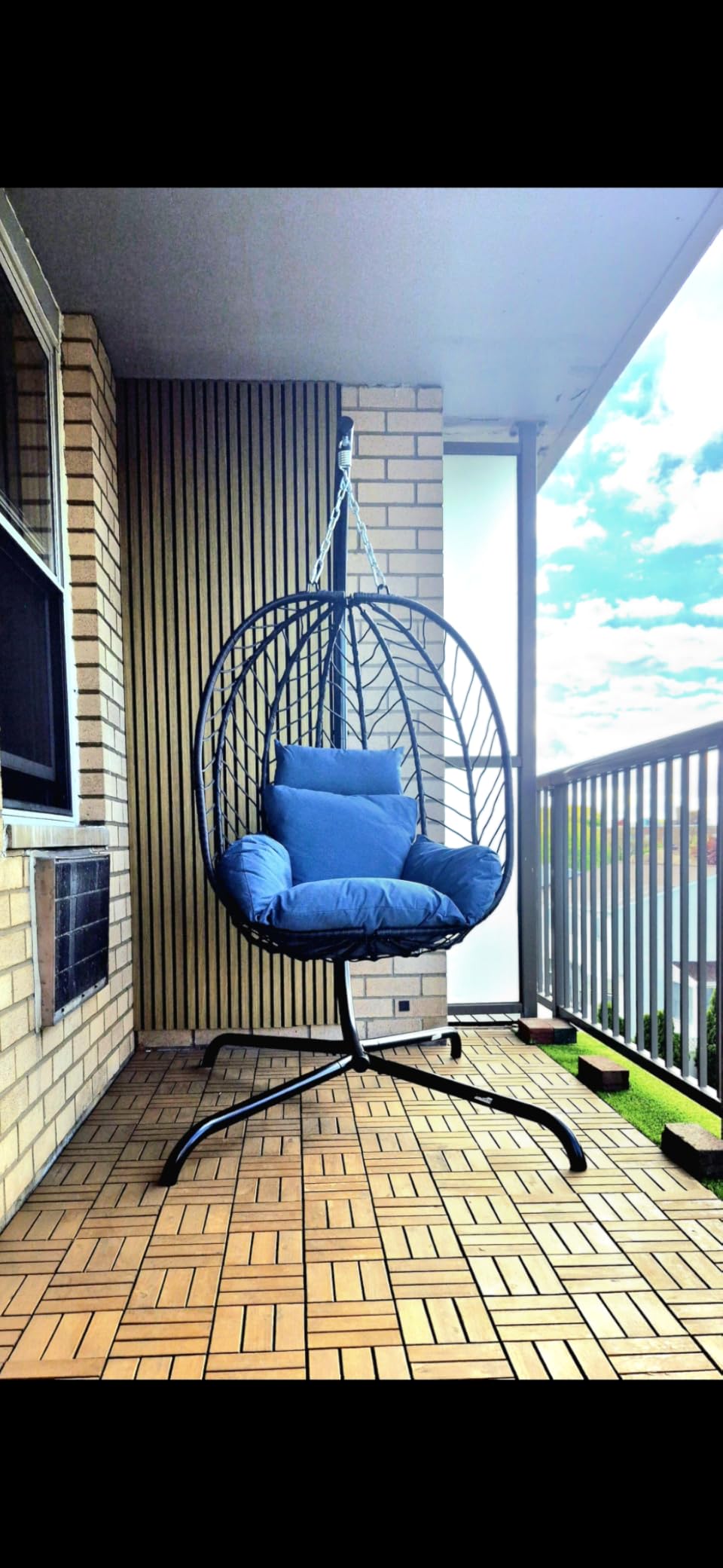 ALAULM Foldable Egg Chair with Stand, 485LBS Capacity Wicker Rattan Hammock Swing Chair for Outdoor & Indoor, Hanging Chair with Strong Frame & UV Resistant Cushion for Balcony, Bedroom, Cream customer photo 1